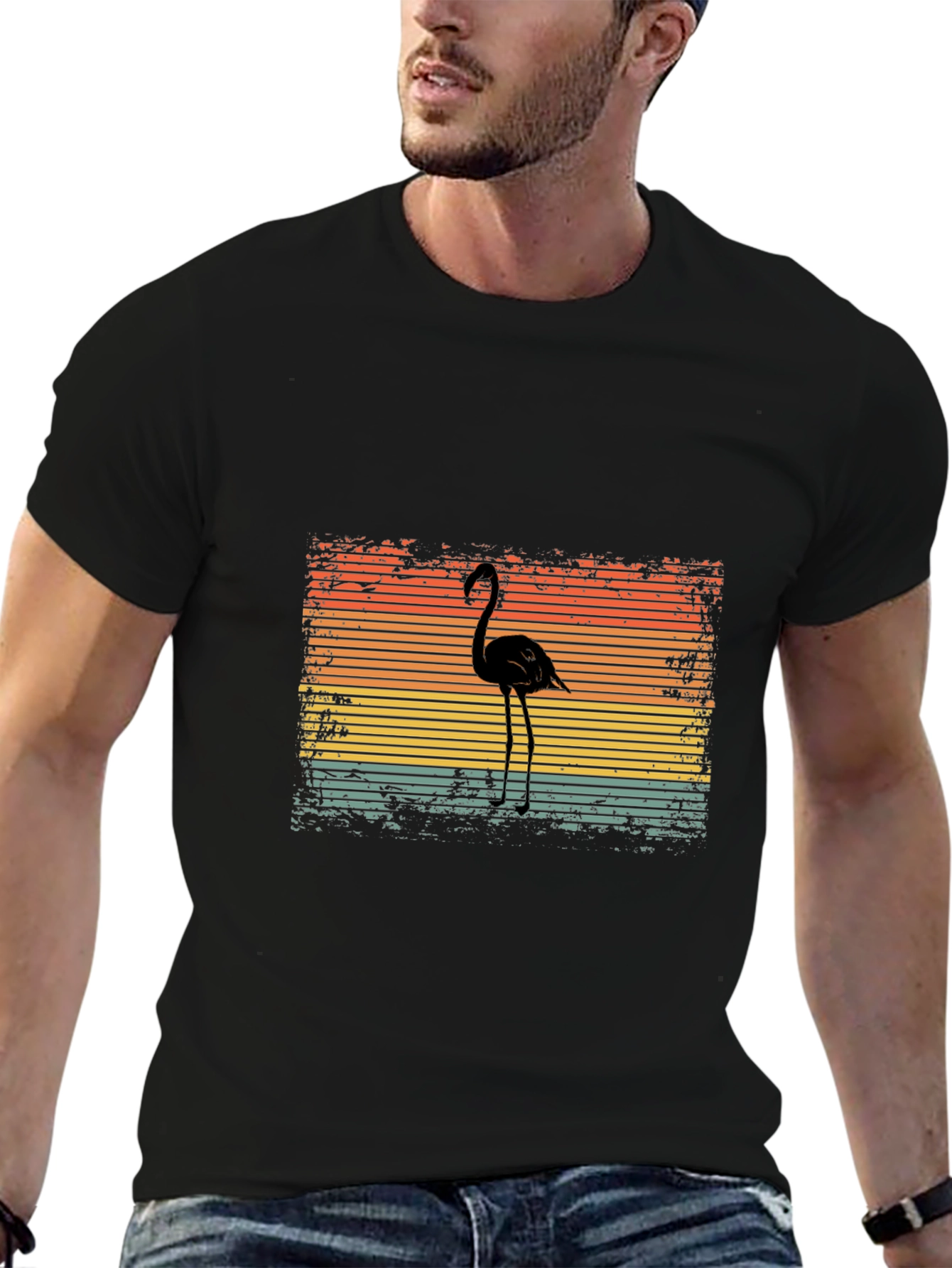 Black Retro Flamingo Graphic T-Shirt - Black view 6