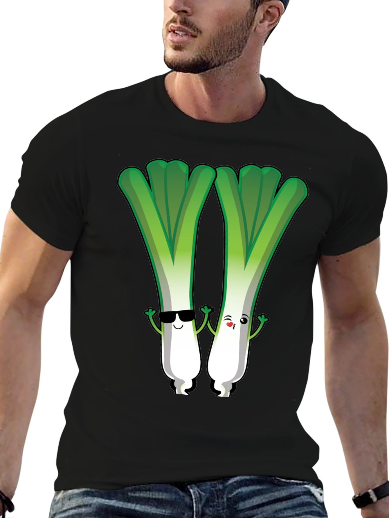 Black Cute Leek Character Graphic Tee view 6