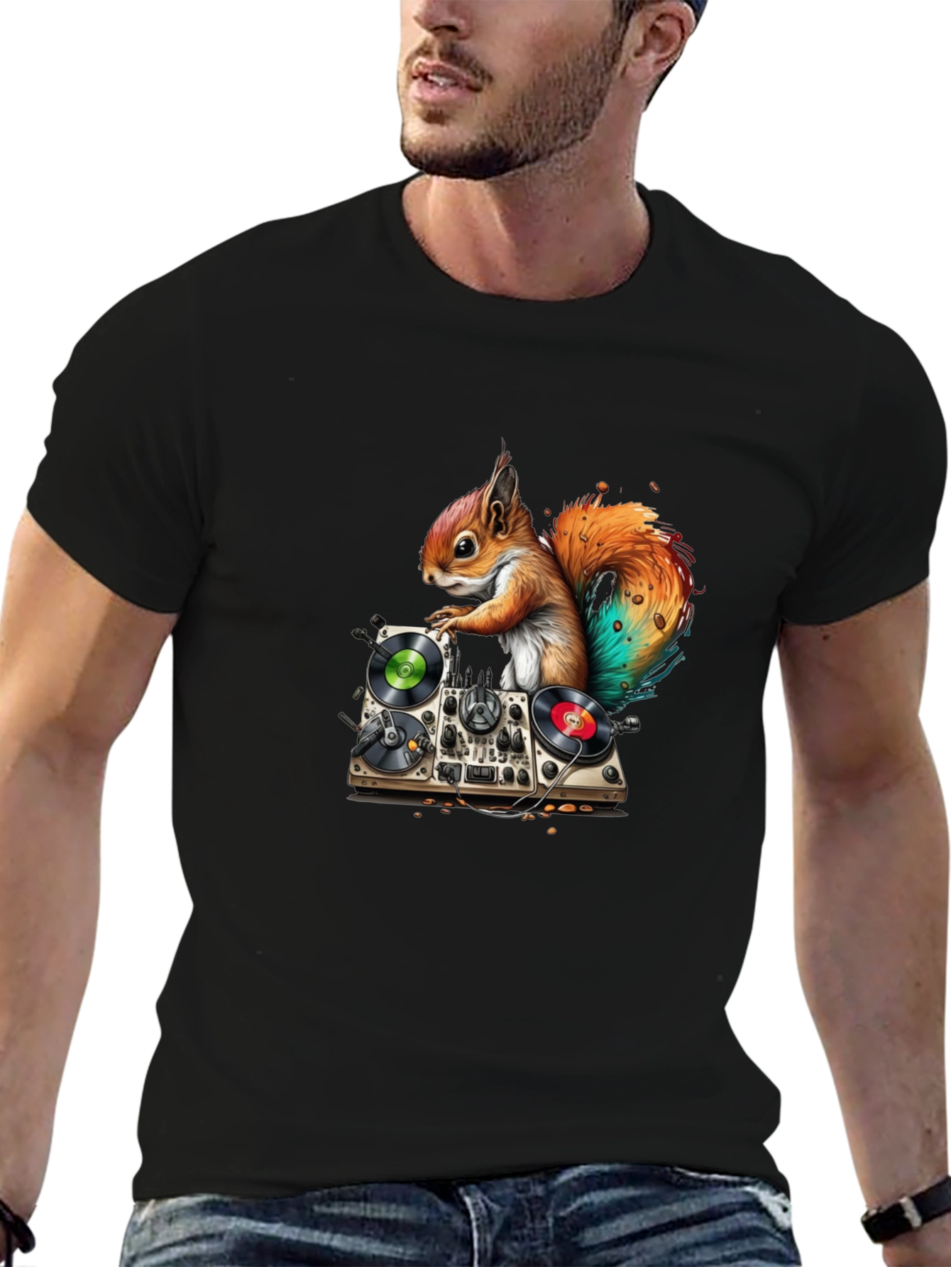 Black DJ Squirrel Graphic Tee - Party Animal view 6