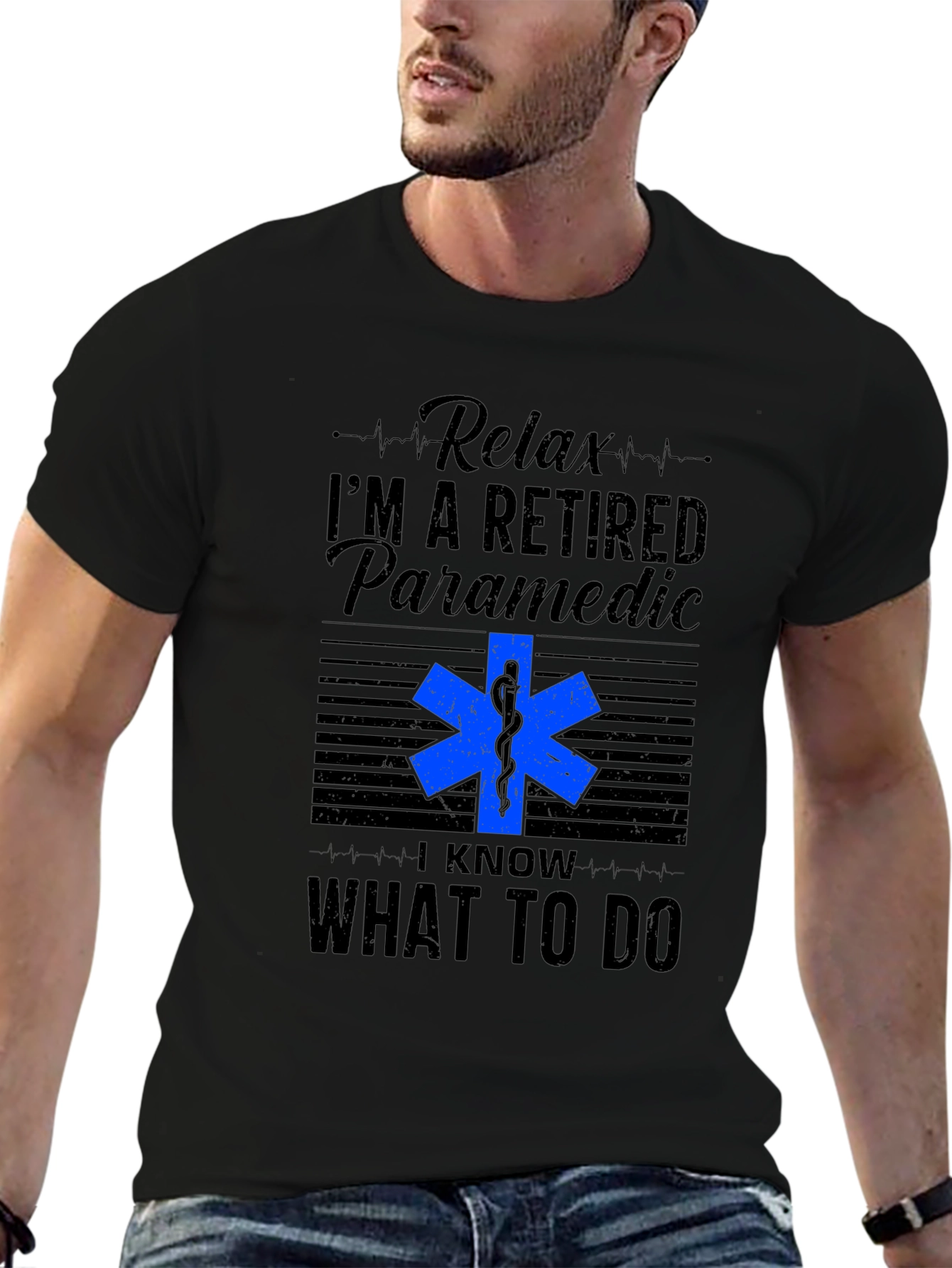 Black Retired Paramedic T-Shirt - Relax, I Know What To Do view 6
