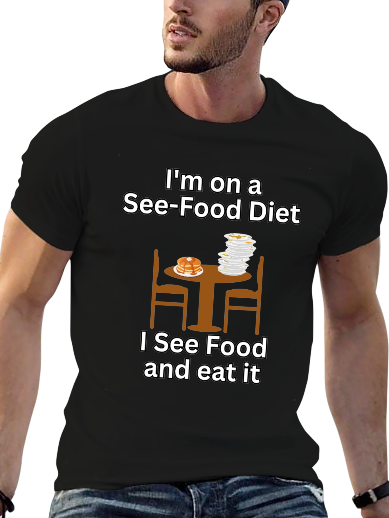 Black See-Food Diet T-Shirt - Funny Foodie Apparel view 6