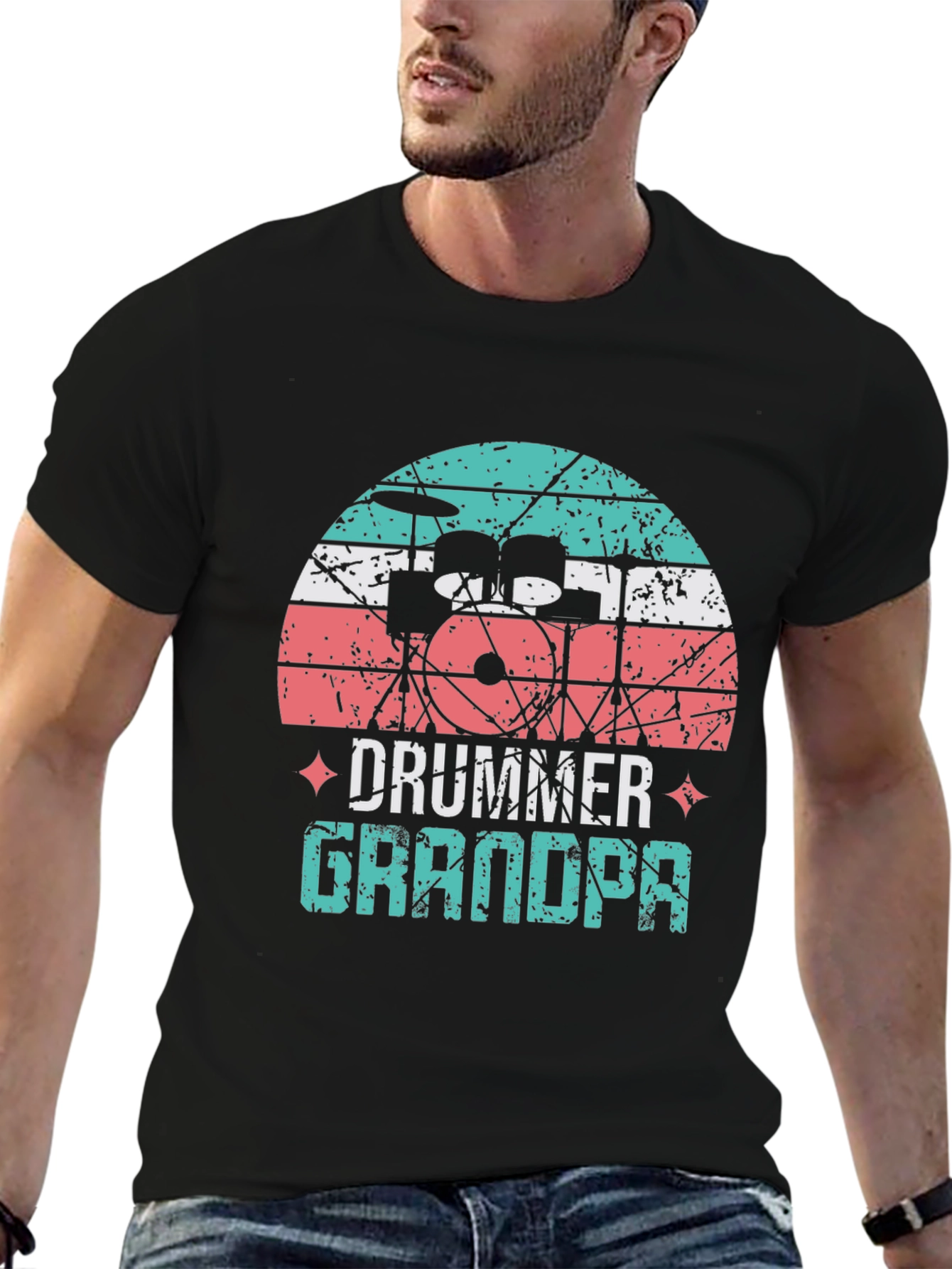 Black Drummer Grandpa T-Shirt - Music Lover Grandfather Tee view 6