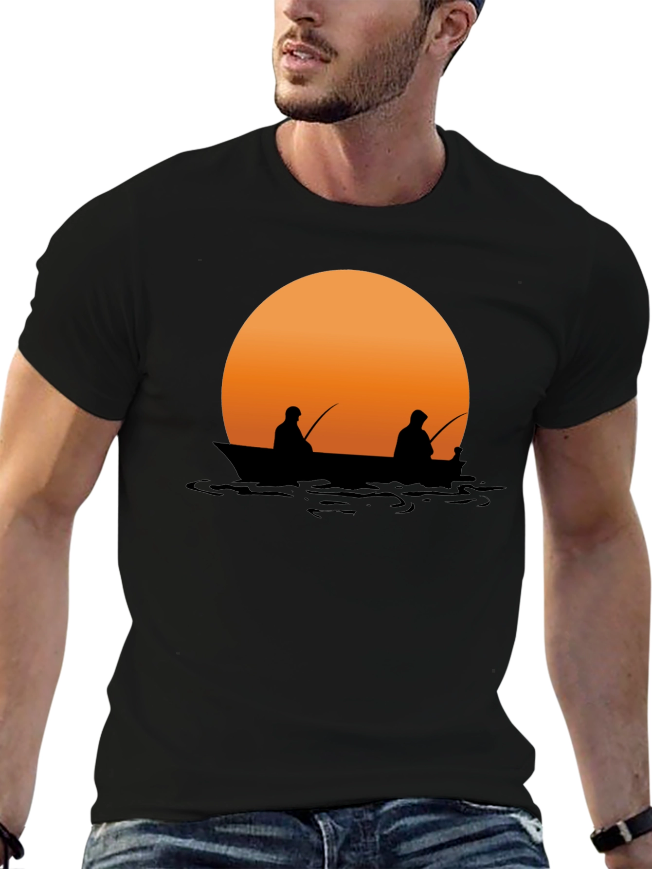 Black Sunset Fishing Graphic Tee - Relaxed Comfort view 6