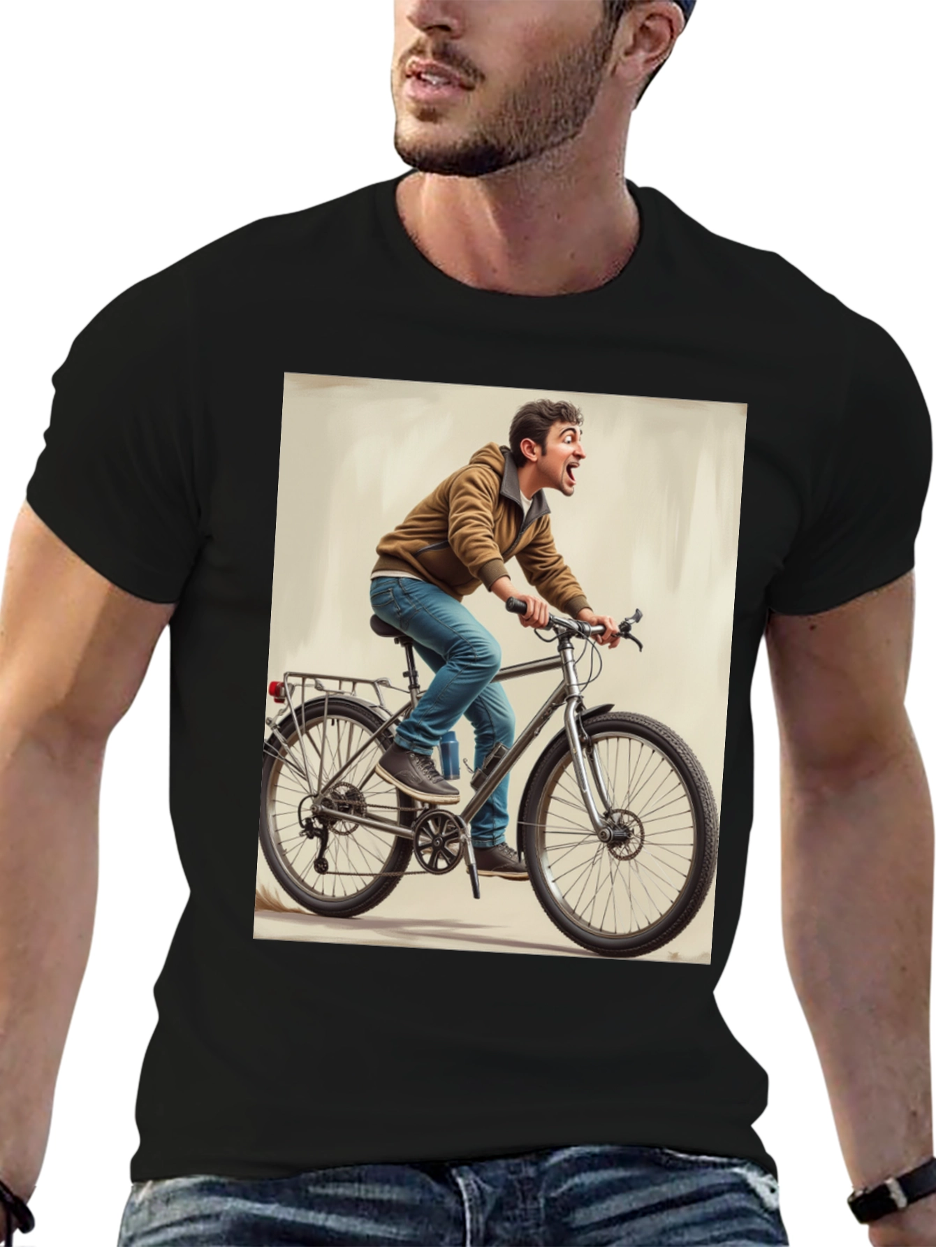 Black Funny Man on Bike Graphic Tee - Black view 6