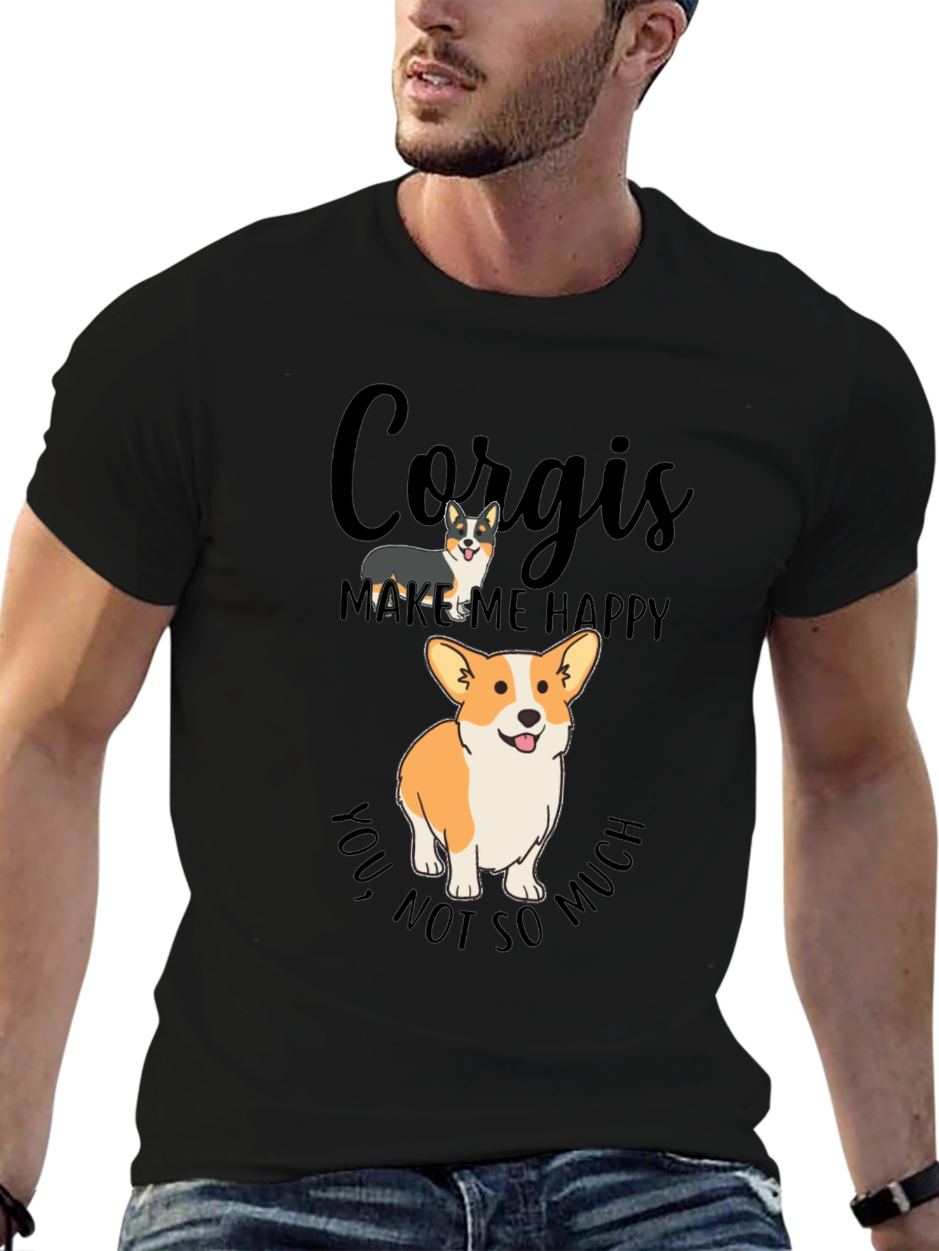Black Corgi Lover T-Shirt - Makes Me Happy Tee view 6
