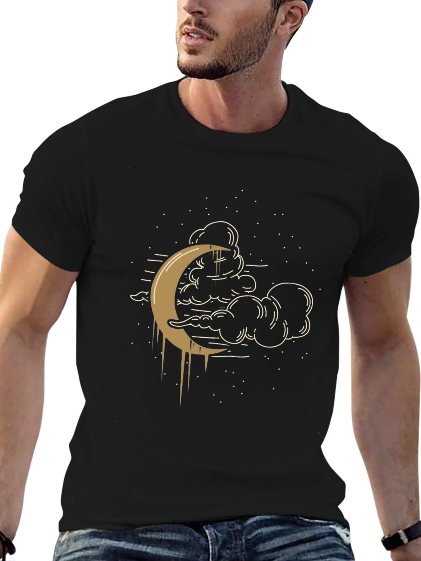 Black Celestial Crescent Moon Graphic Tee - Black view 6