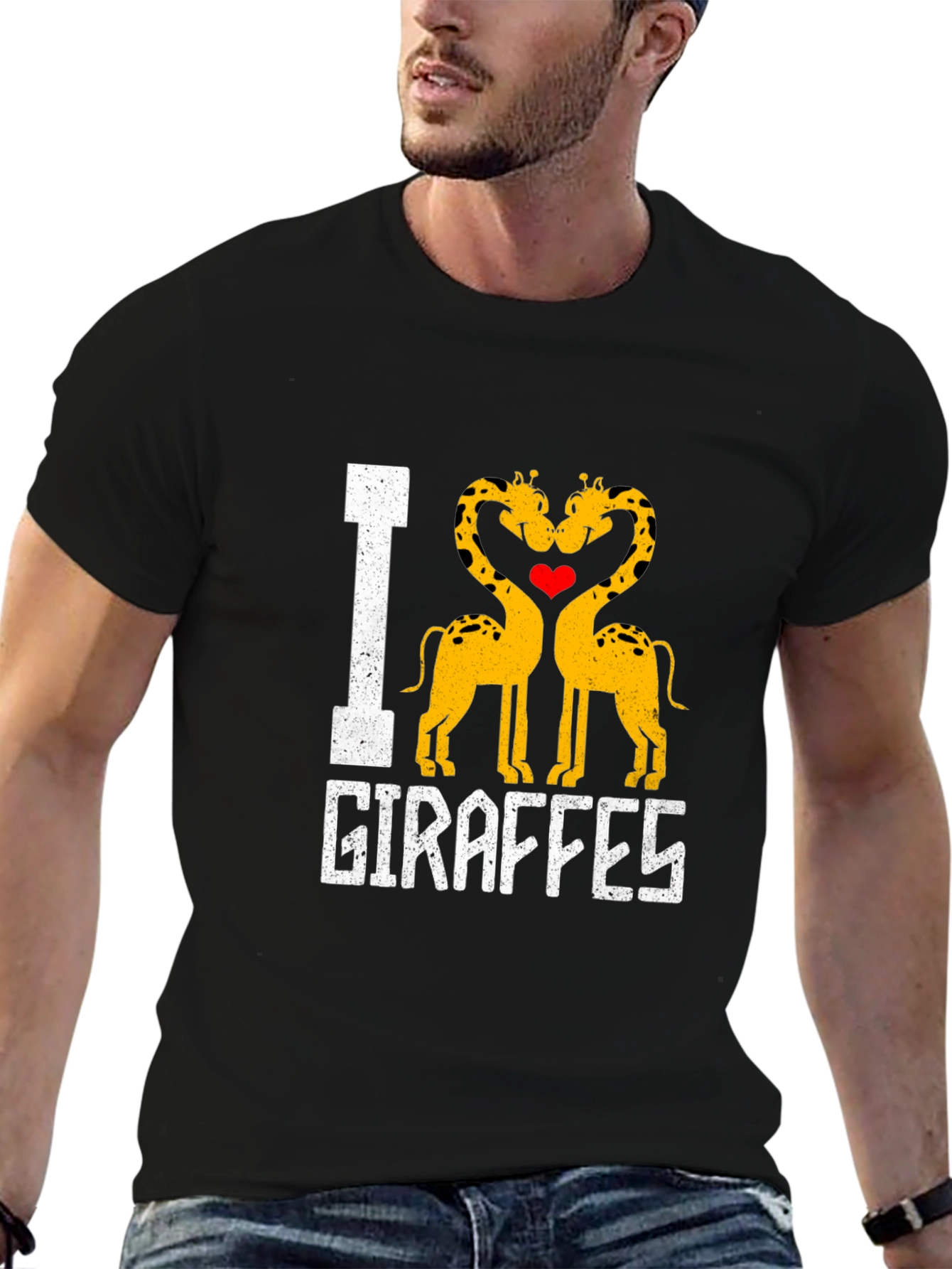 Black I Heart Giraffes Graphic T-Shirt Black Cotton Blend view 6