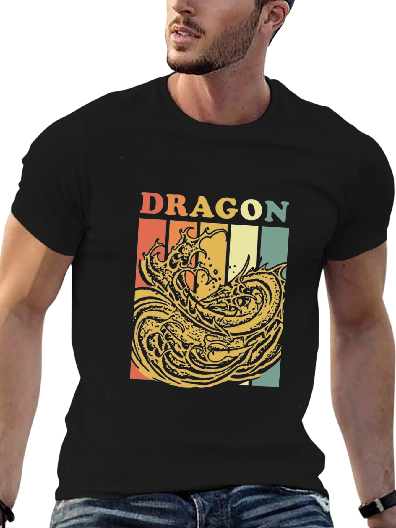 Black Retro Dragon Graphic T-Shirt - Vintage Style Tee view 6