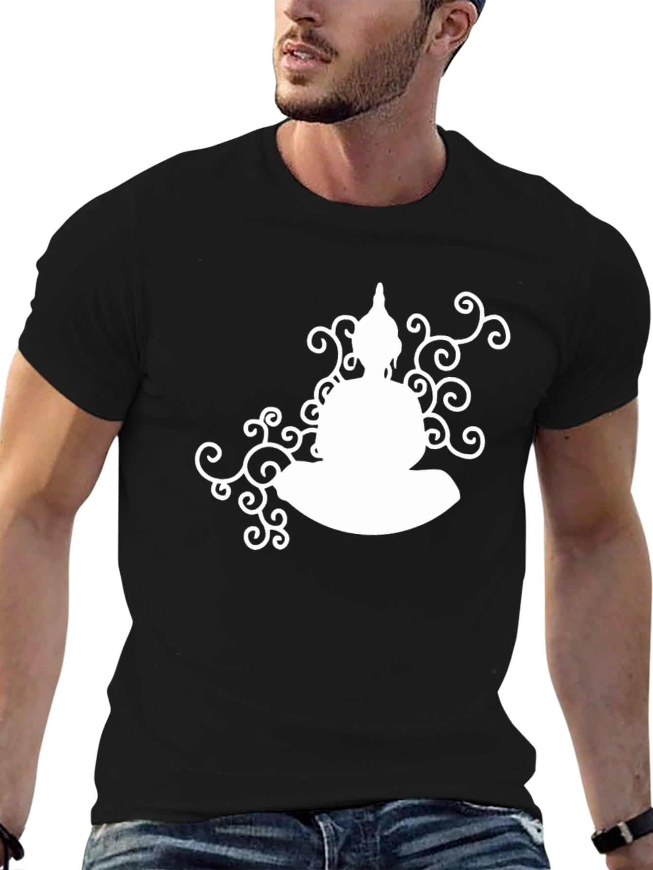 Black Buddha Silhouette Black T-Shirt view 6