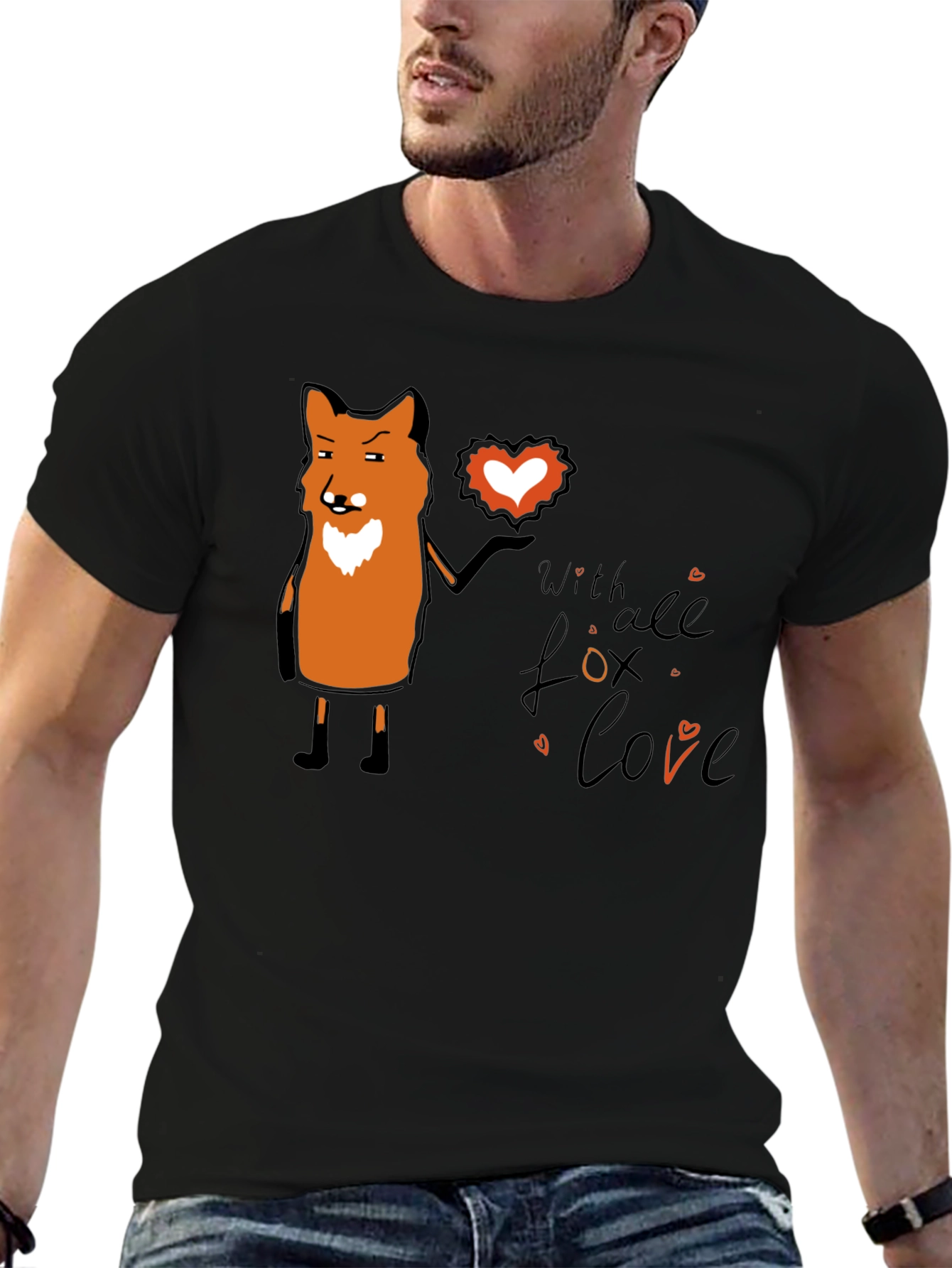 Black Fox With All My Love Black T-Shirt view 6