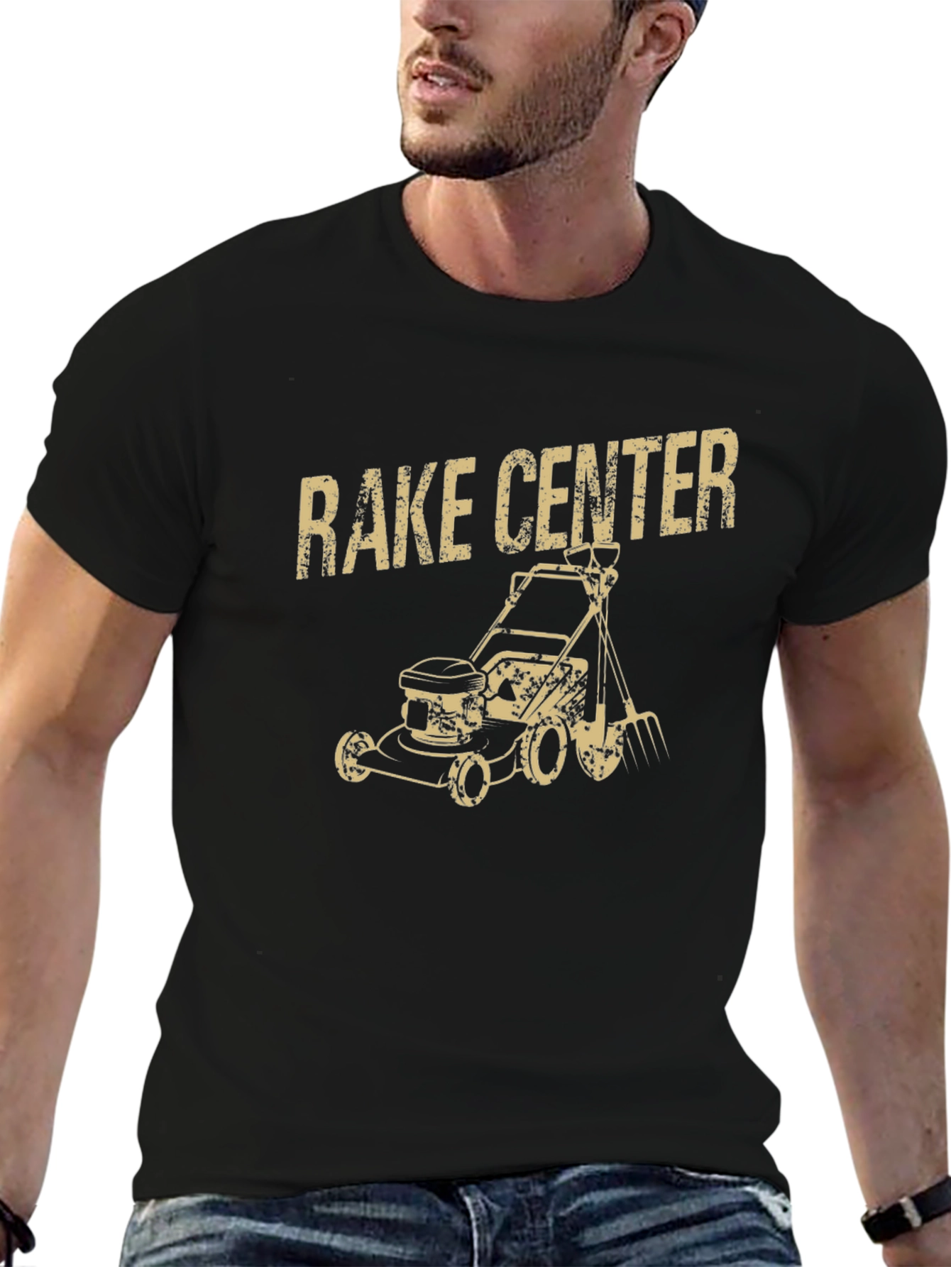 Black Rake Center Funny Graphic T-Shirt view 6