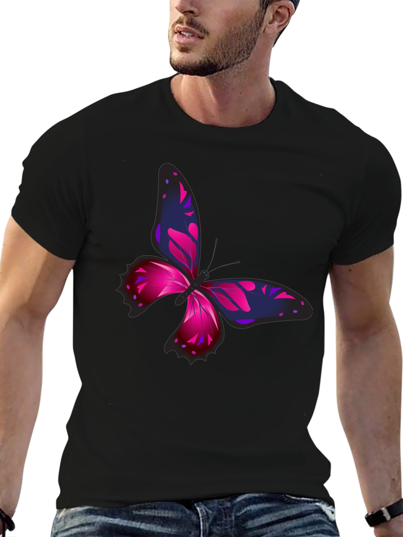 Black Butterfly Graphic Print Black T-Shirt view 6