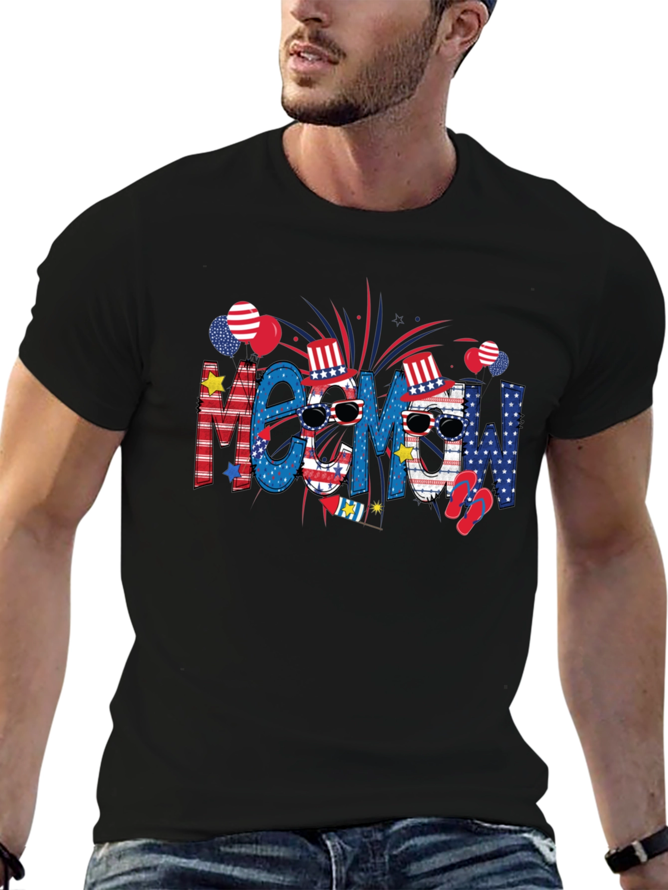 Meow! USA Patriotic T-Shirt - Summer Fourth of July Tee - 6