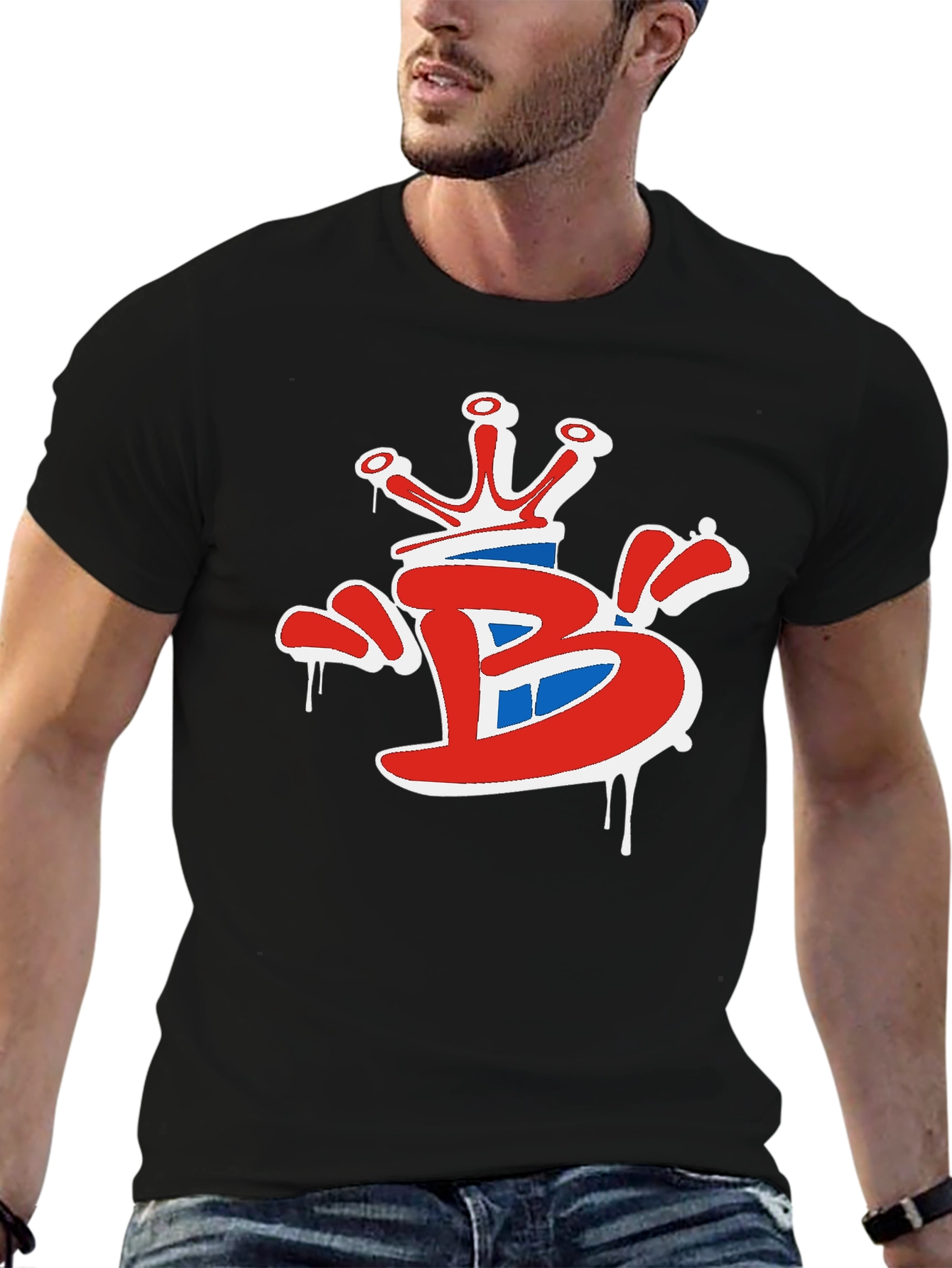 Black Crown 'B' Graphic Tee - Stylish Black Cotton T-Shirt view 6