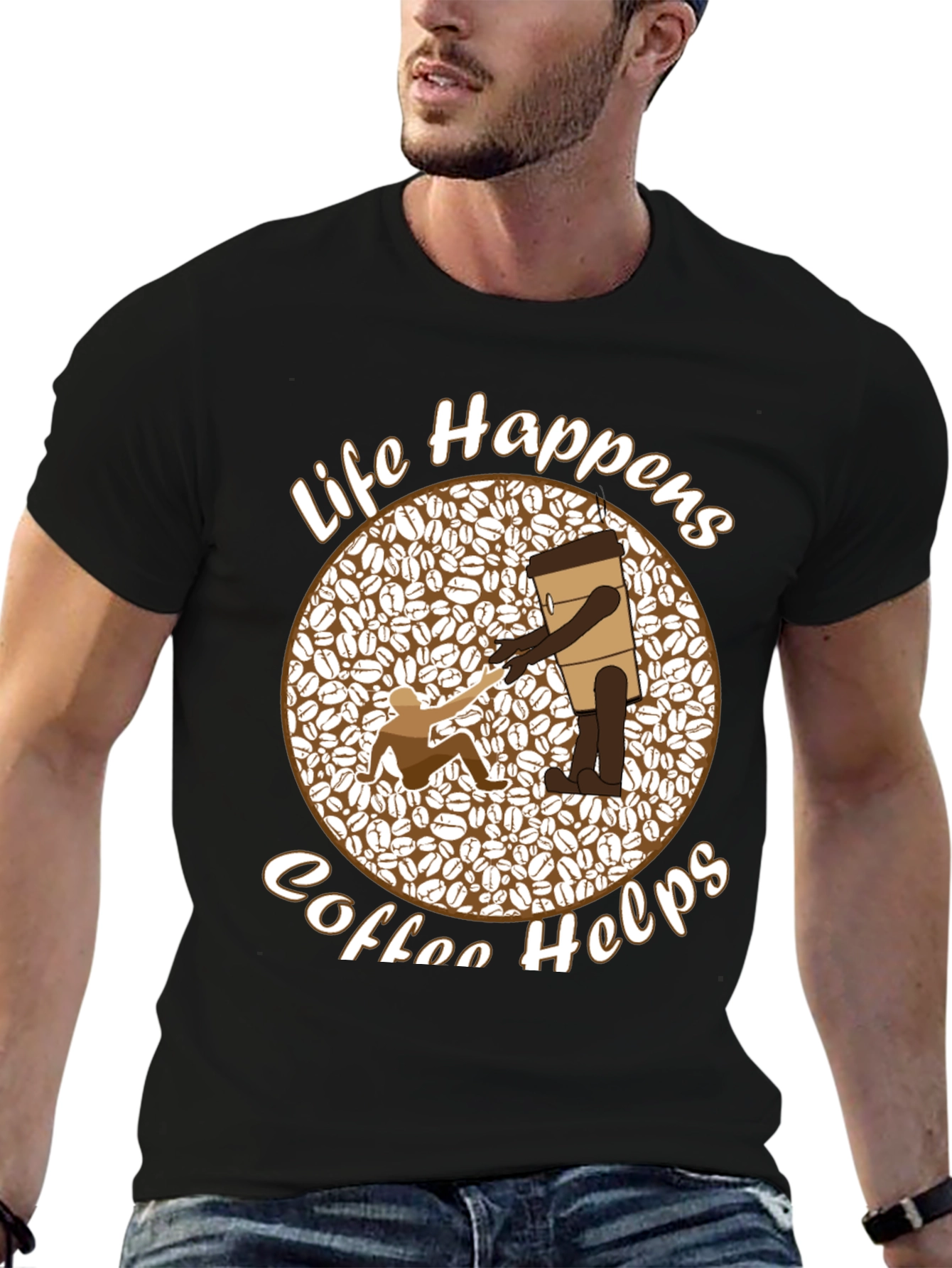 Black Life Happens Coffee Helps Graphic Tee view 6