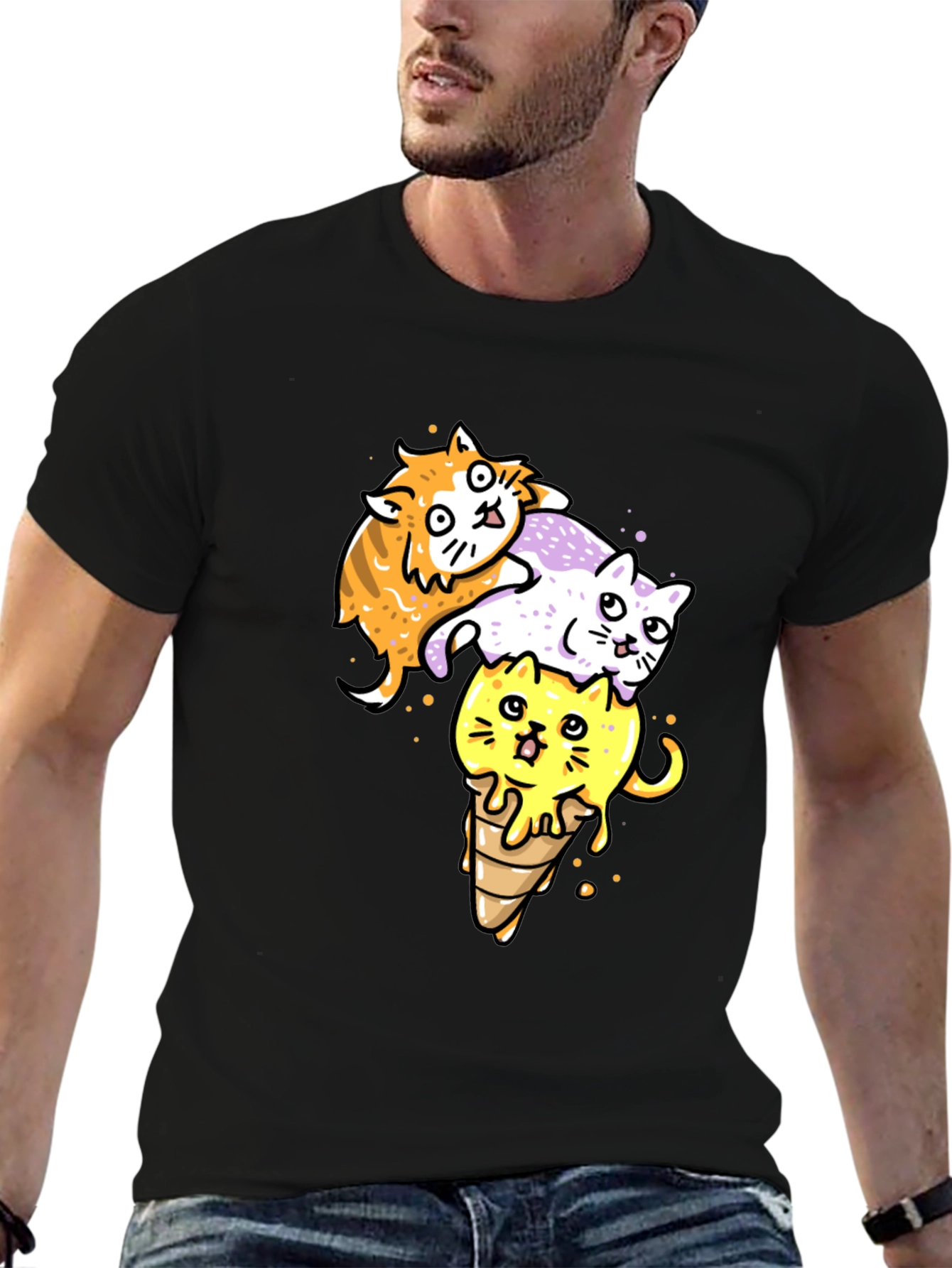 Black Cats Ice Cream T-Shirt, Fun Graphic Tee view 6