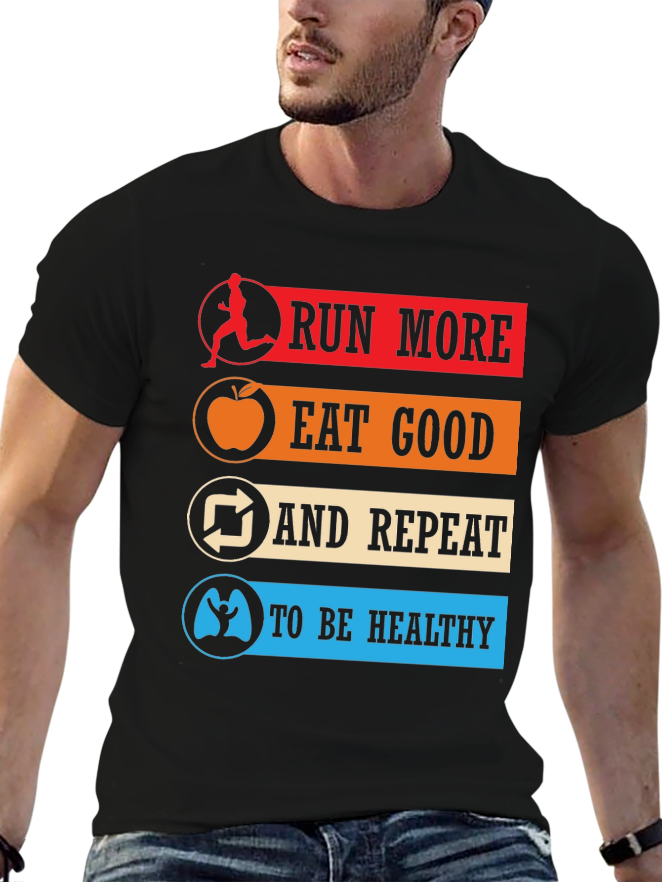 Black Run More Eat Good Healthy Lifestyle T-Shirt view 6