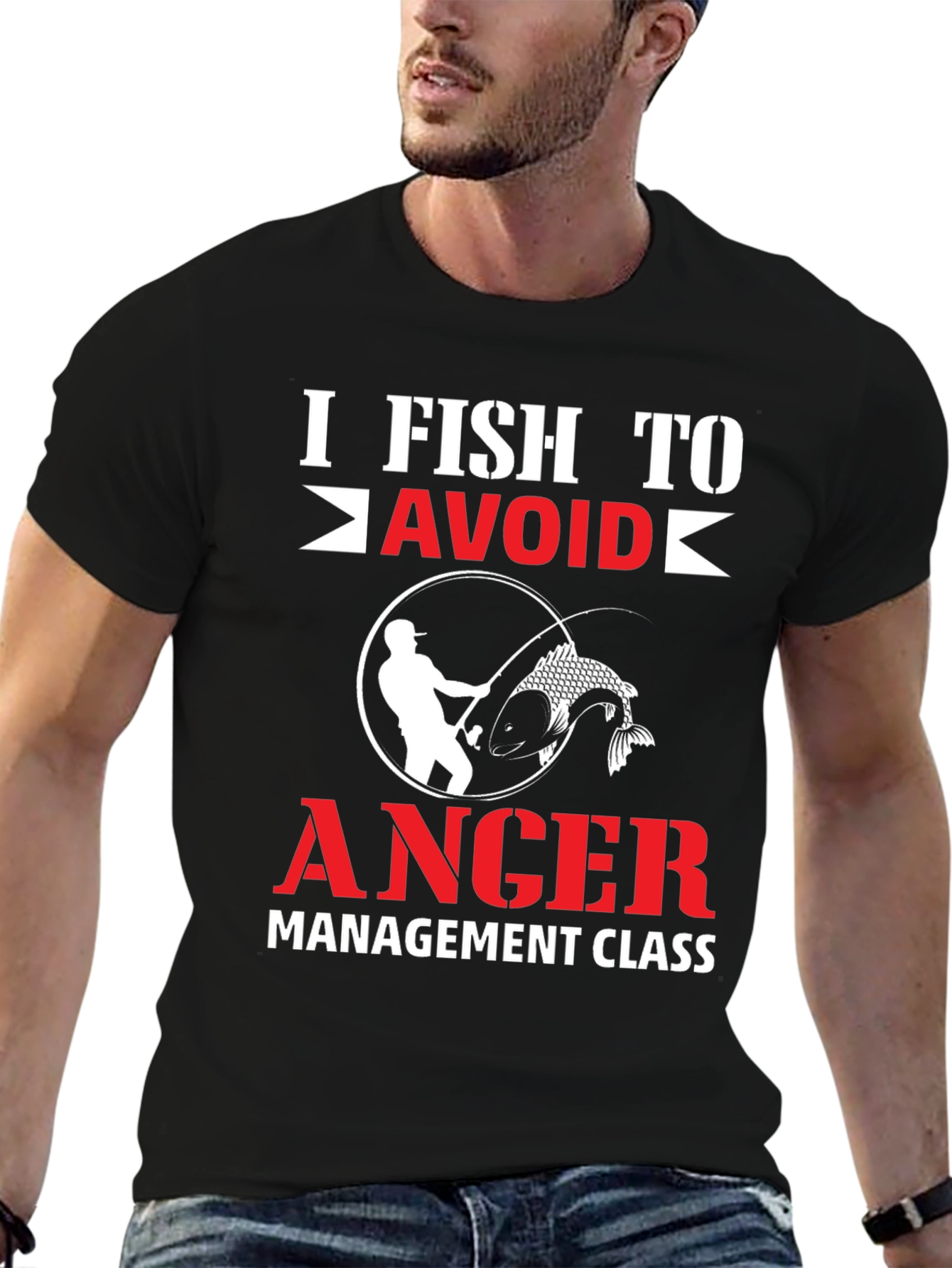 Black I Fish To Avoid Anger T-Shirt view 6