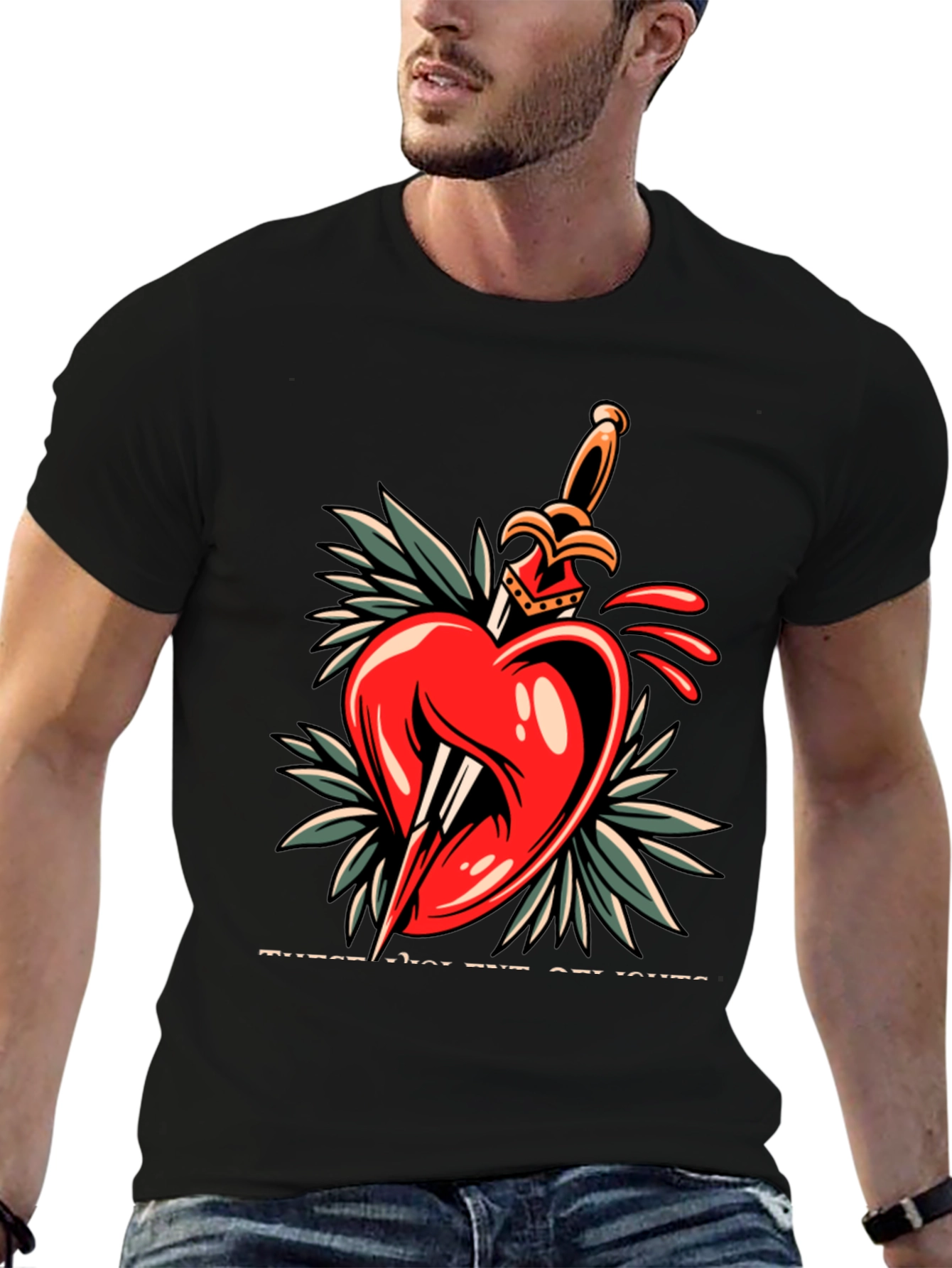 Black Heart & Dagger Graphic Tee - Edgy Streetwear Style view 6
