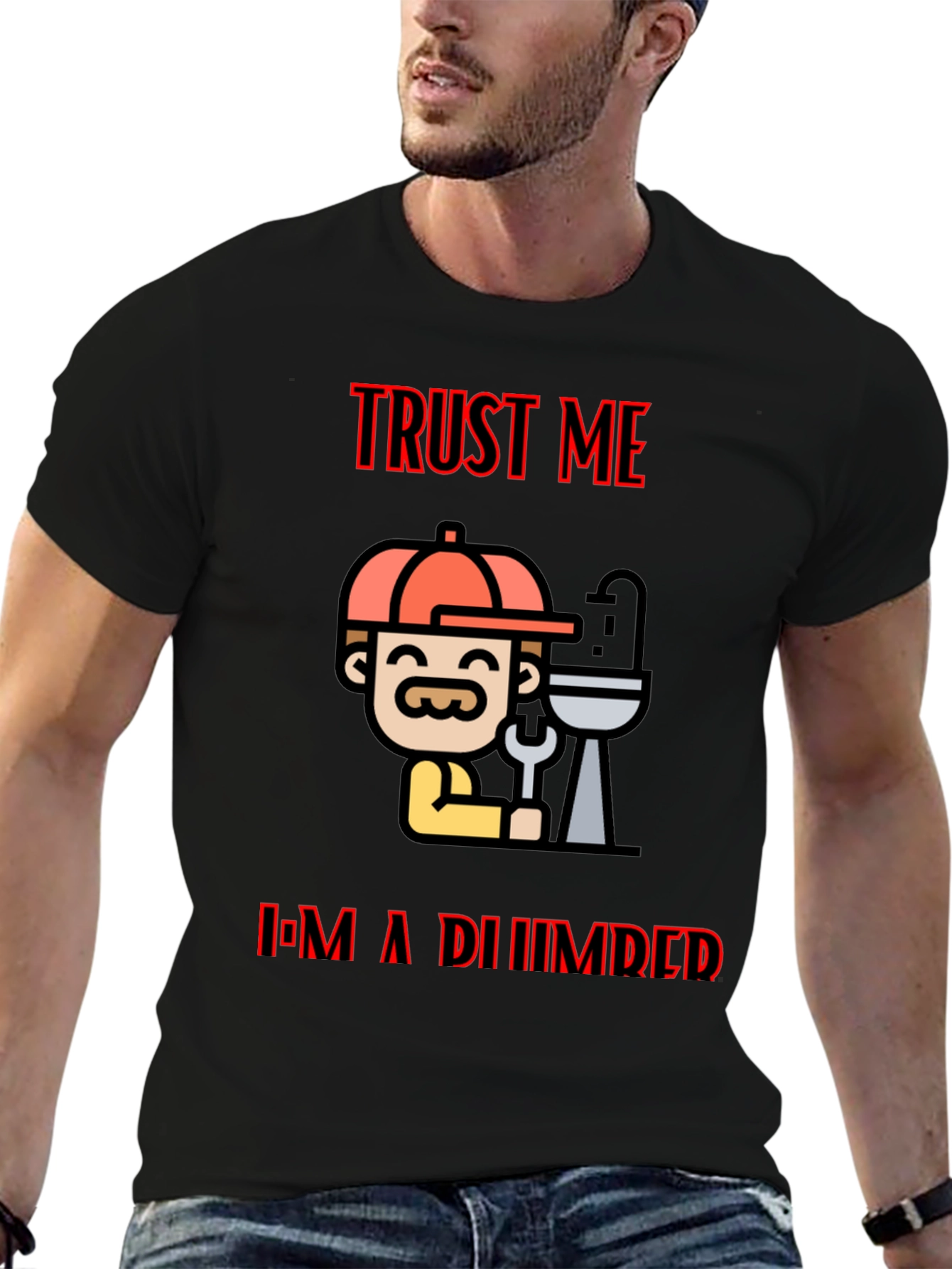 Black Trust Me I'm A Plumber Black T-Shirt view 6