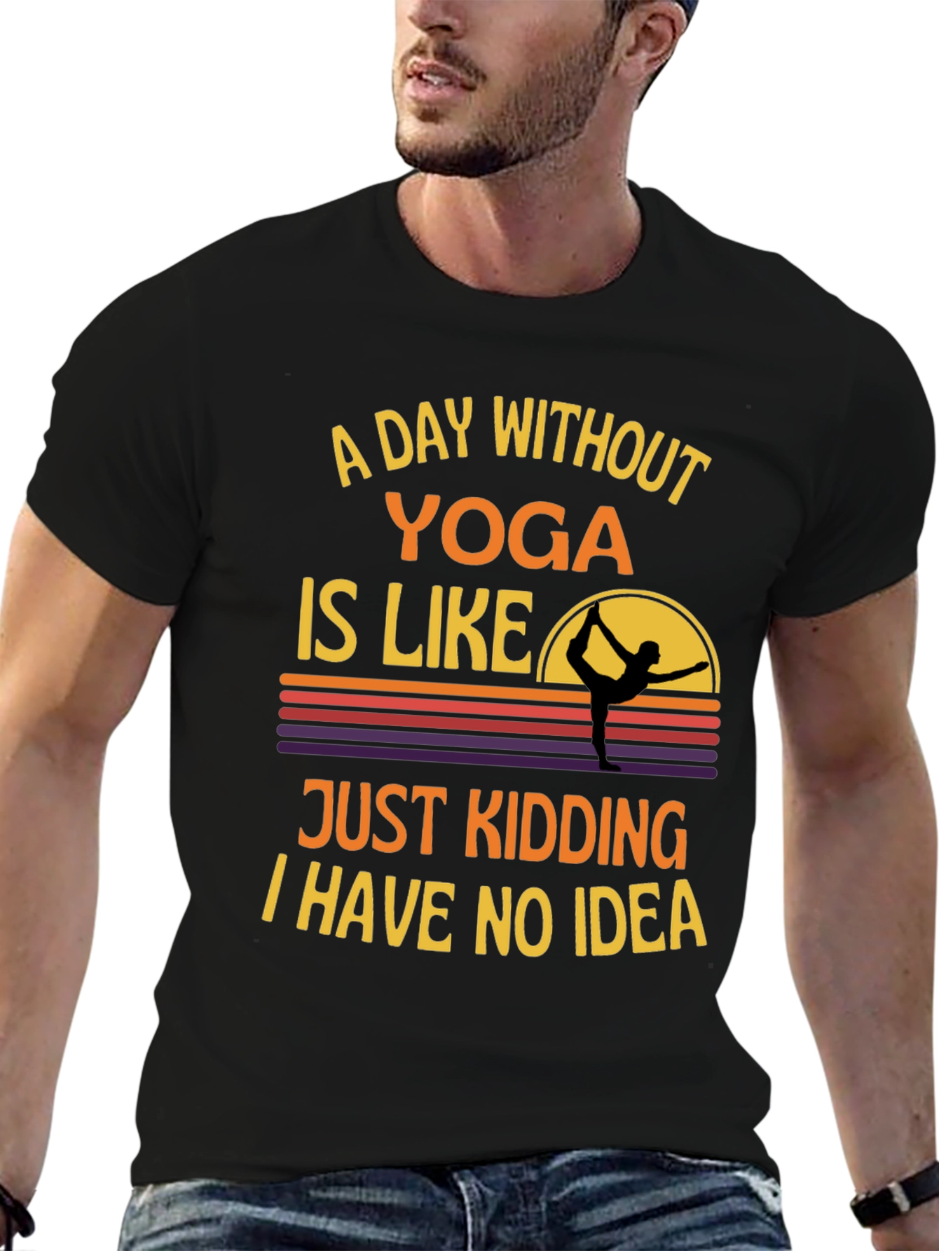 Black Yoga Humor Graphic Tee - A Day Without Yoga T-Shirt view 6