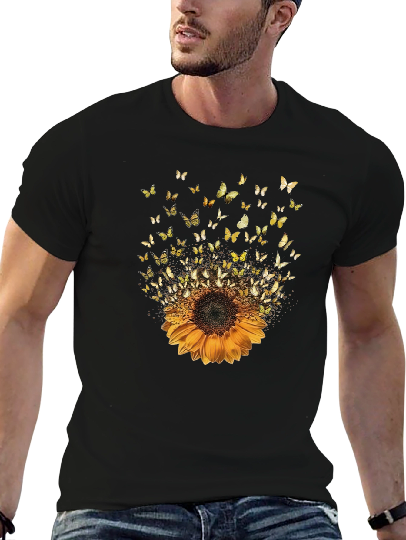Black Sunflower Butterfly Graphic Tee - Casual Style view 6