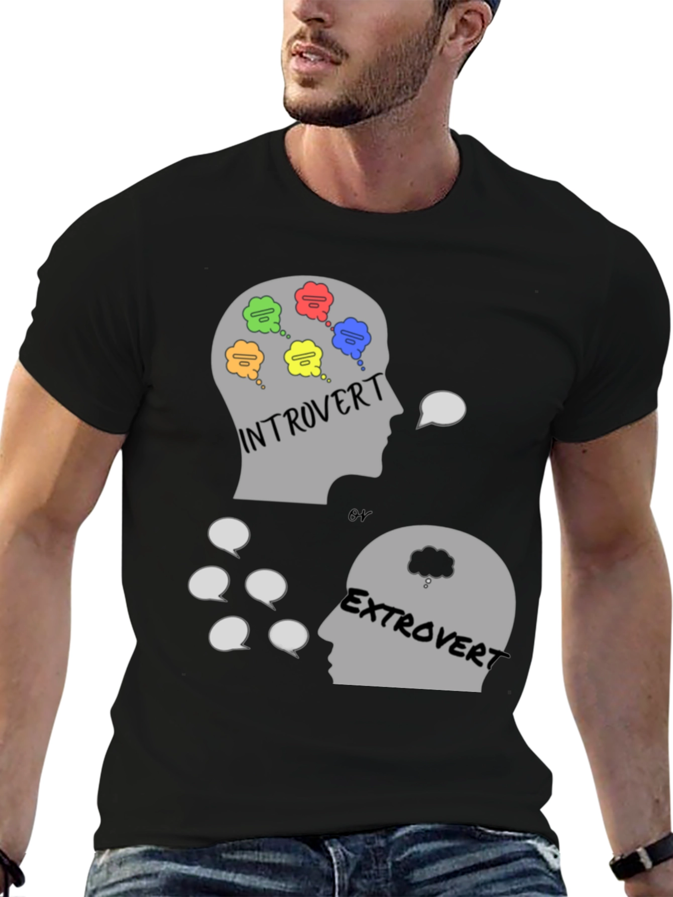 Black Introvert vs. Extrovert Graphic Tee view 6