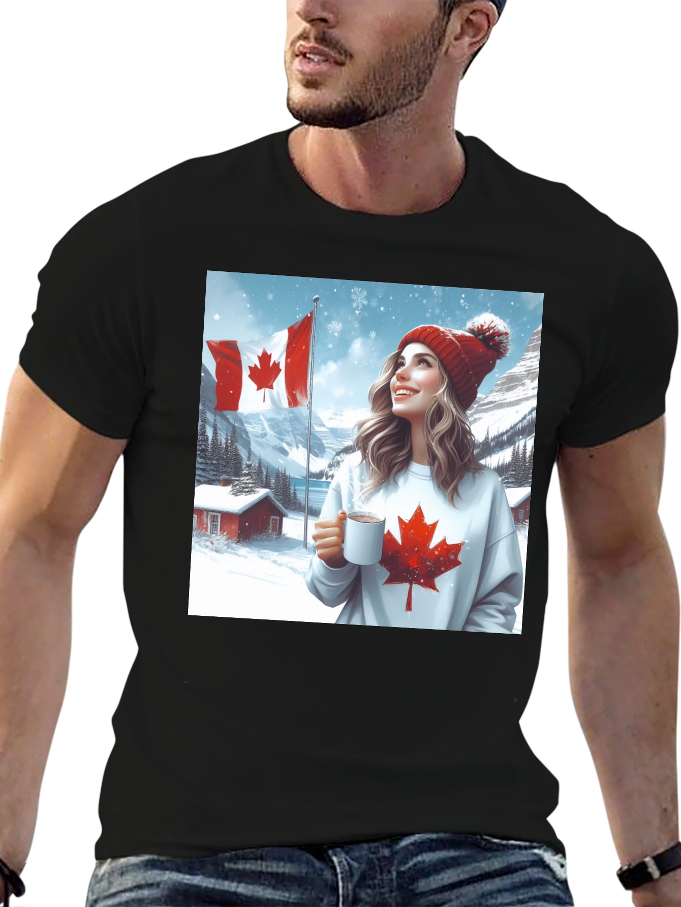 Black Cozy Canadian Winter T-Shirt view 6
