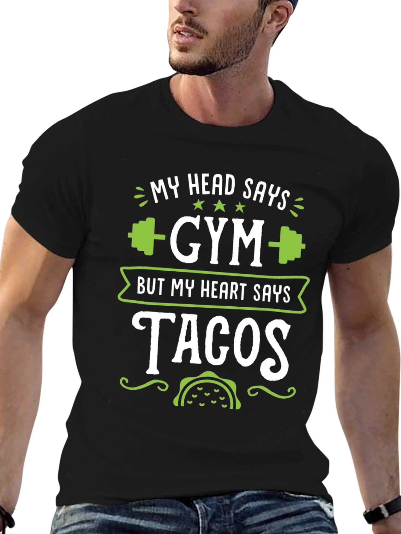 Black Gym & Tacos Graphic T-Shirt Funny Workout Tee view 6
