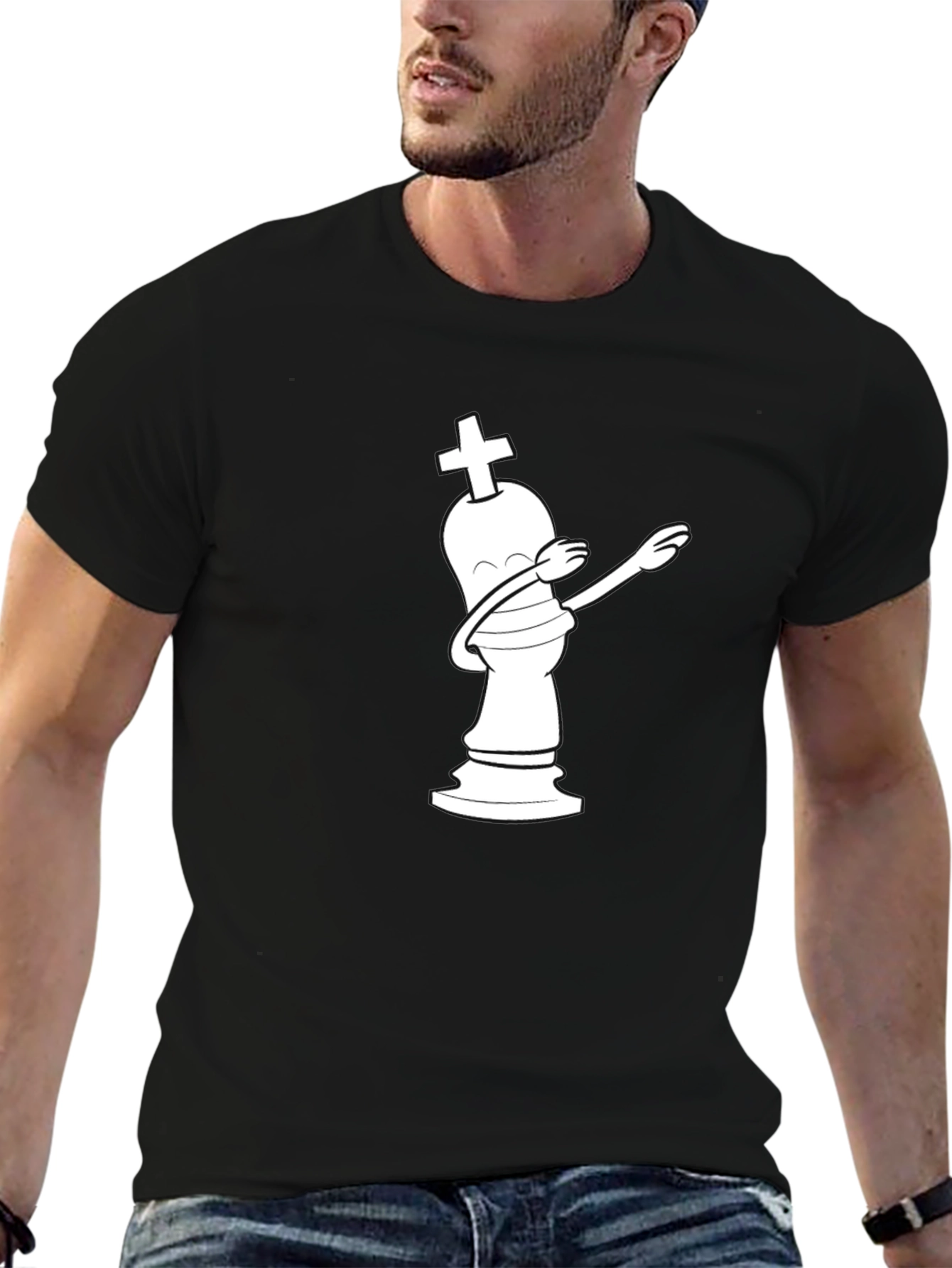 Black Dabbing Chess King Graphic Tee - Black Cotton T-Shirt view 6