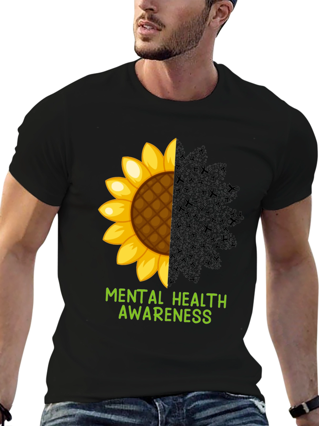 Black Mental Health Awareness Sunflower T-Shirt view 6
