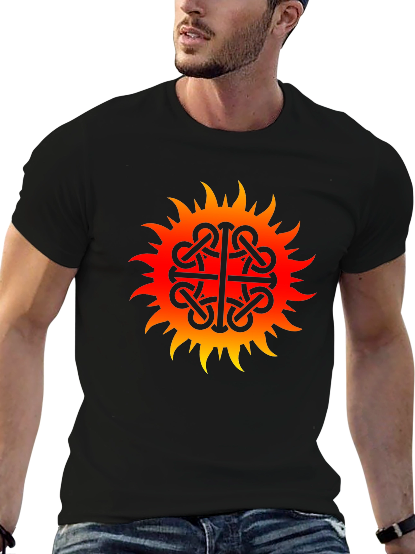 Black Fiery Sun Knot T-Shirt - Black view 6