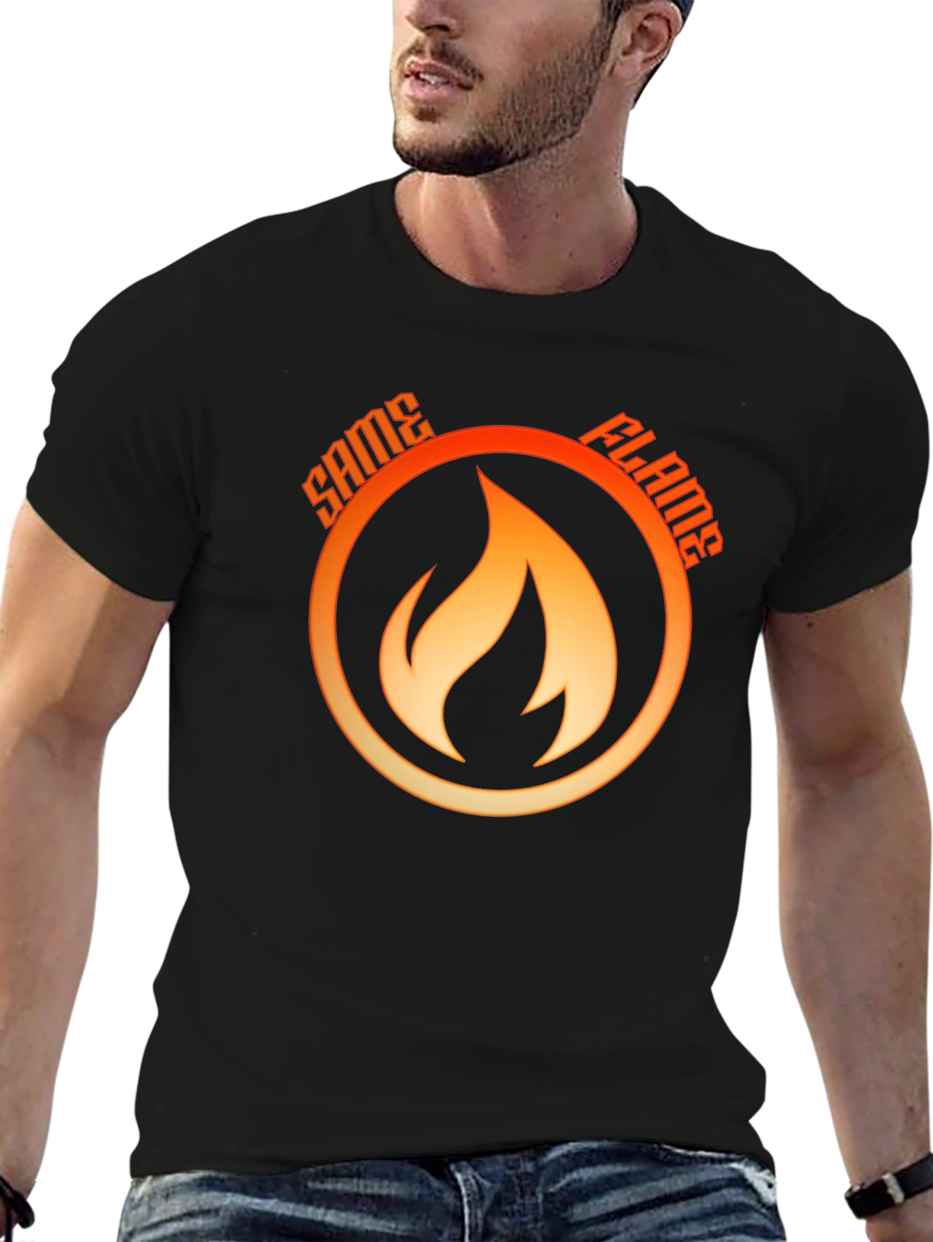 Black Same Flame T-Shirt - Bold Graphic Tee view 6