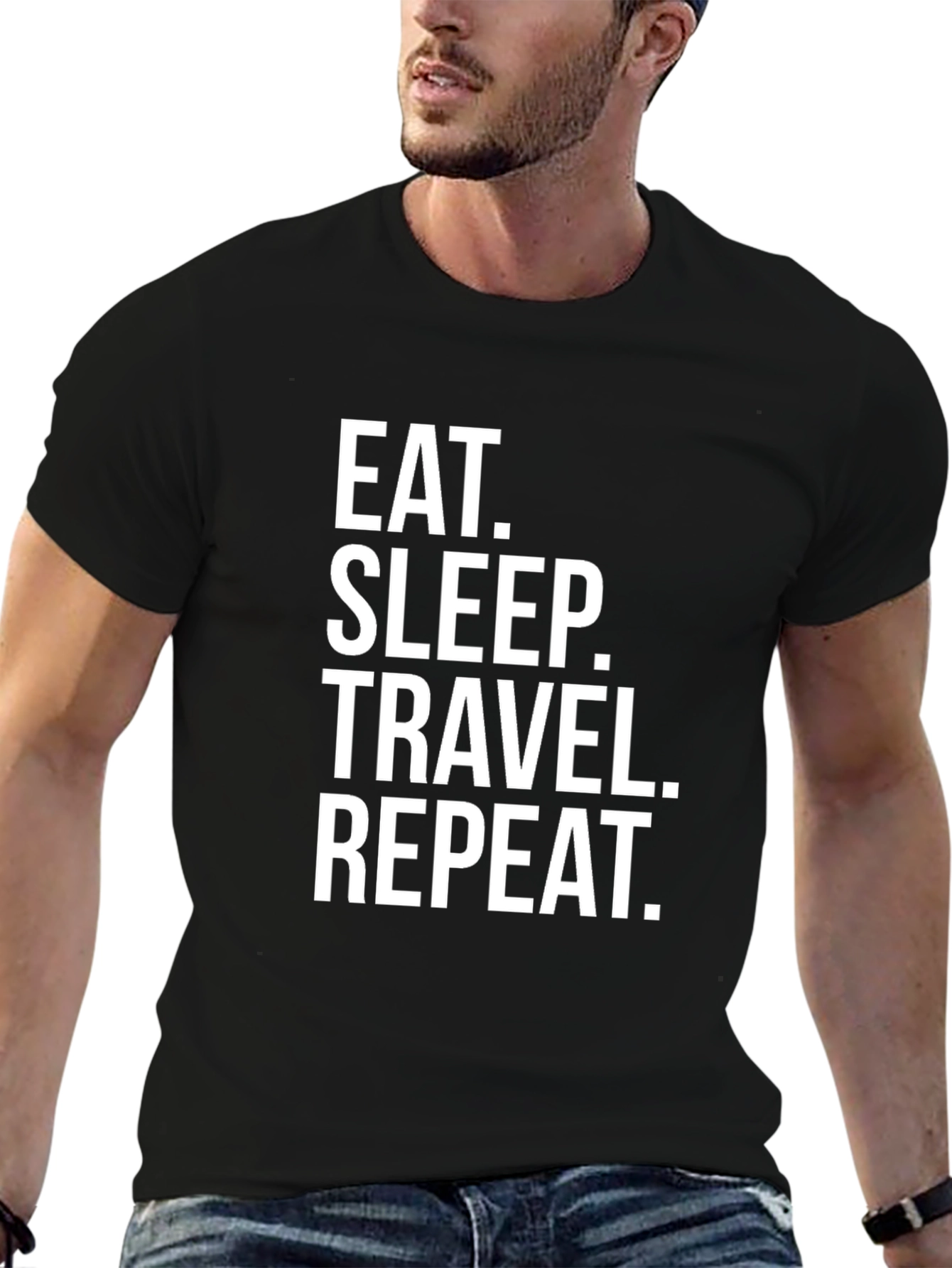Black Eat Sleep Travel Repeat Black Graphic Tee view 6