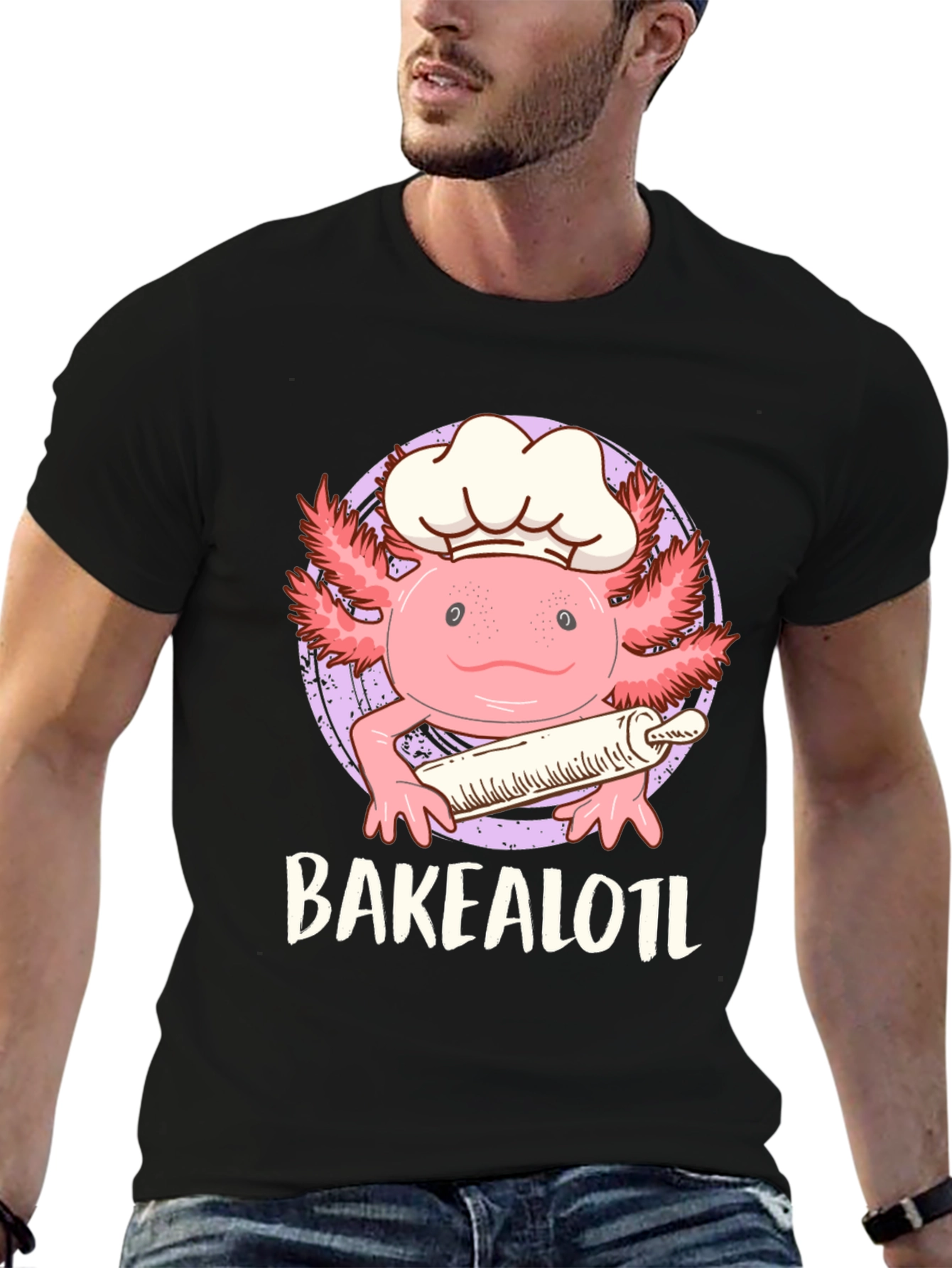 Black Bakealotl Axolotl Chef T-Shirt - Cute Baking Tee view 6