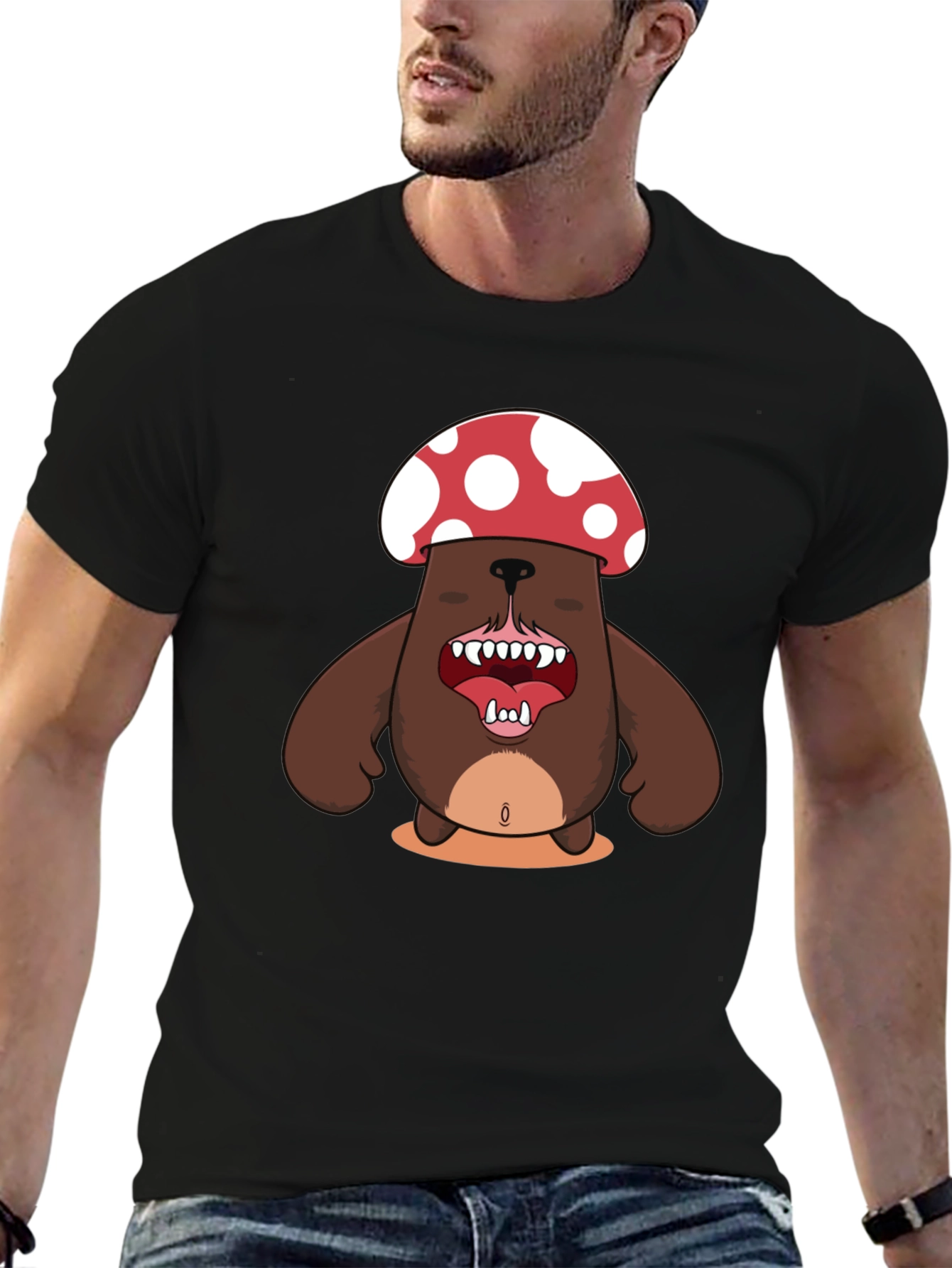 Black Mushroom Bear Graphic Tee - Unique Funny Design view 6
