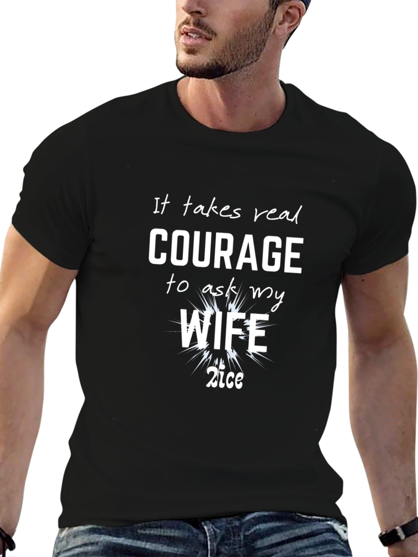 Black Courageous Wife Humor T-Shirt - Black view 6