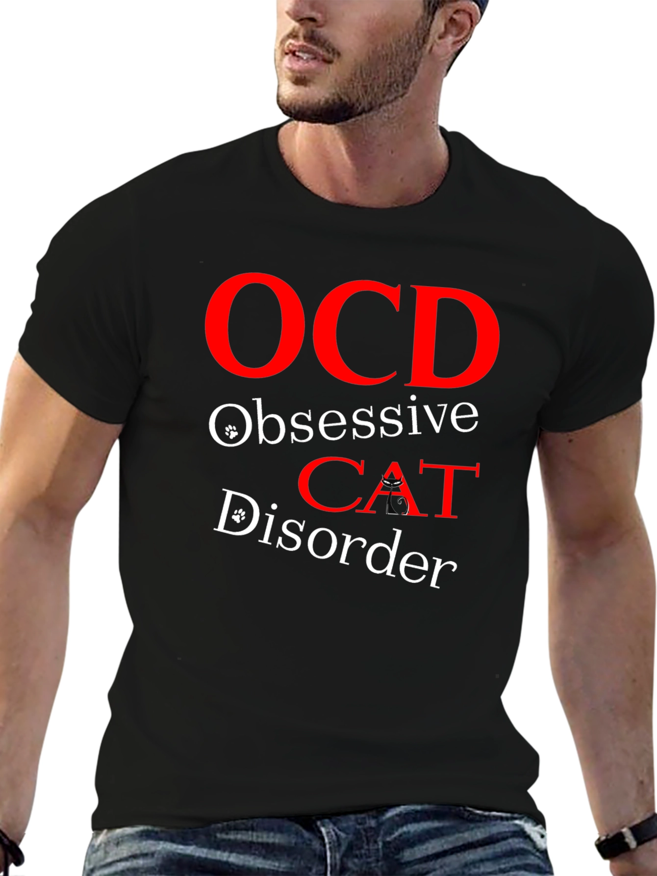 Black OCD Obsessive Cat Disorder T-Shirt view 6