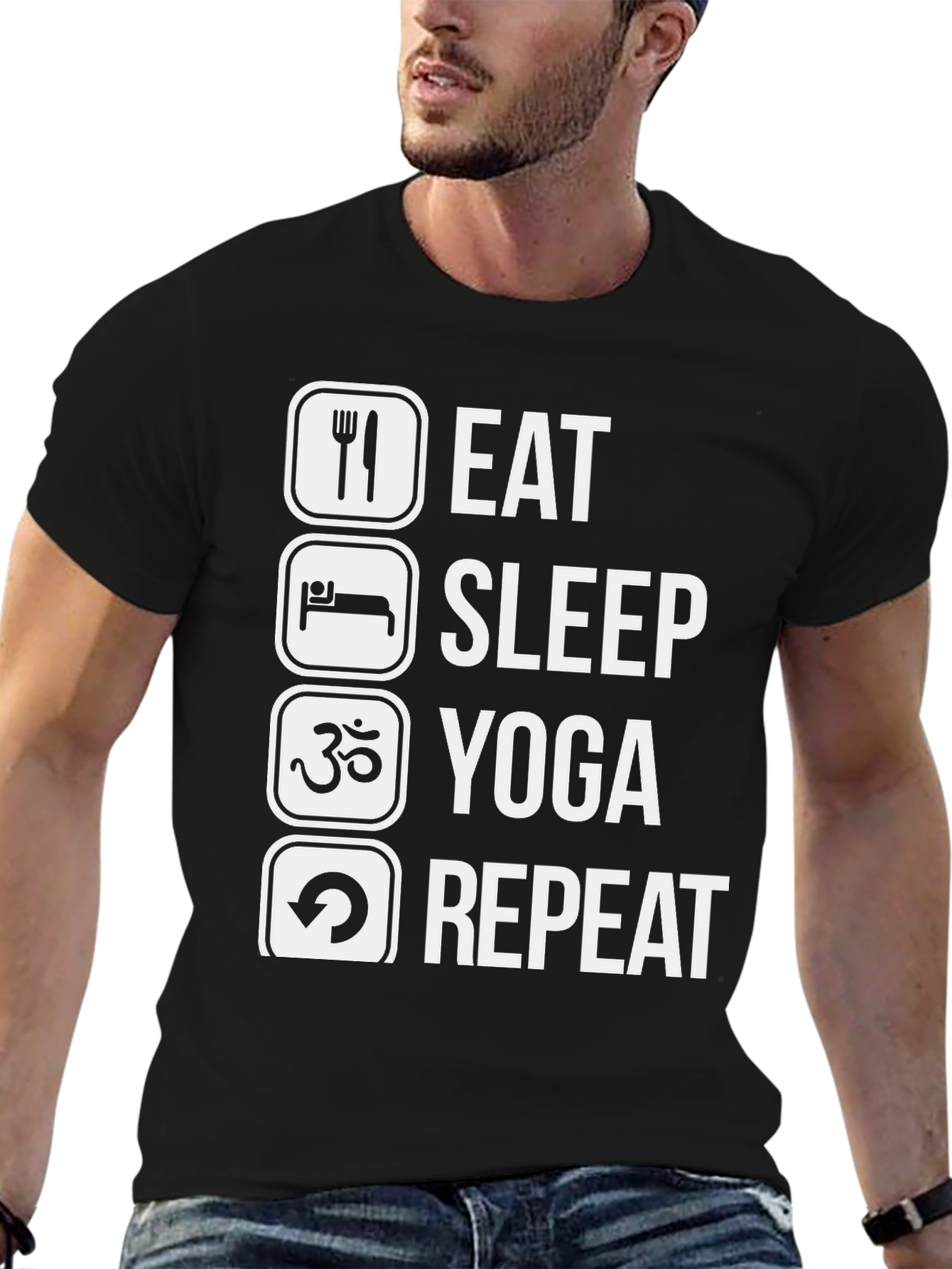 Black Eat Sleep Yoga Repeat Black T-Shirt view 6