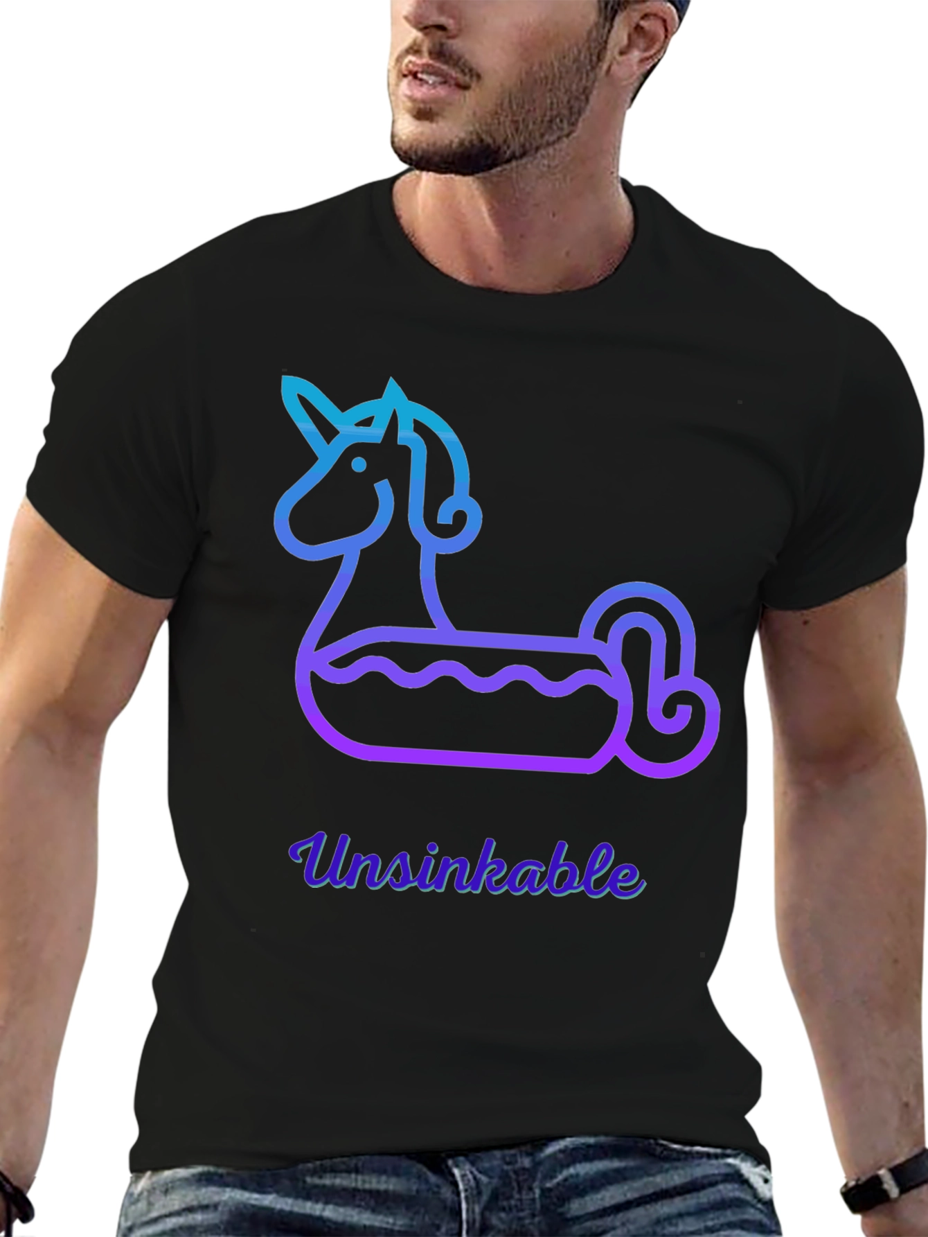 Black Unsinkable Unicorn Pool Float Tee view 6