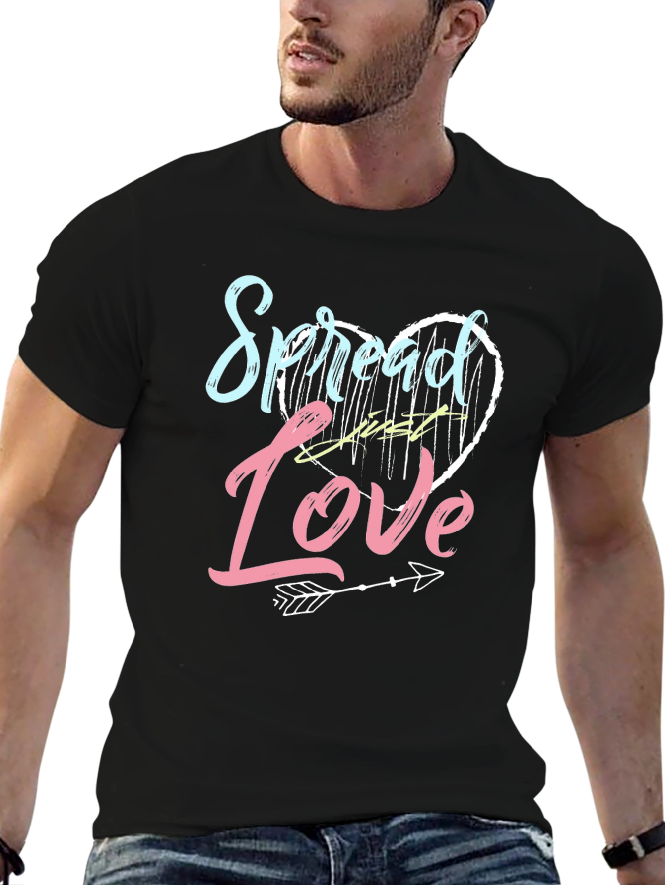 Black Spread Love Graphic T-Shirt - Men's Casual Tee view 6