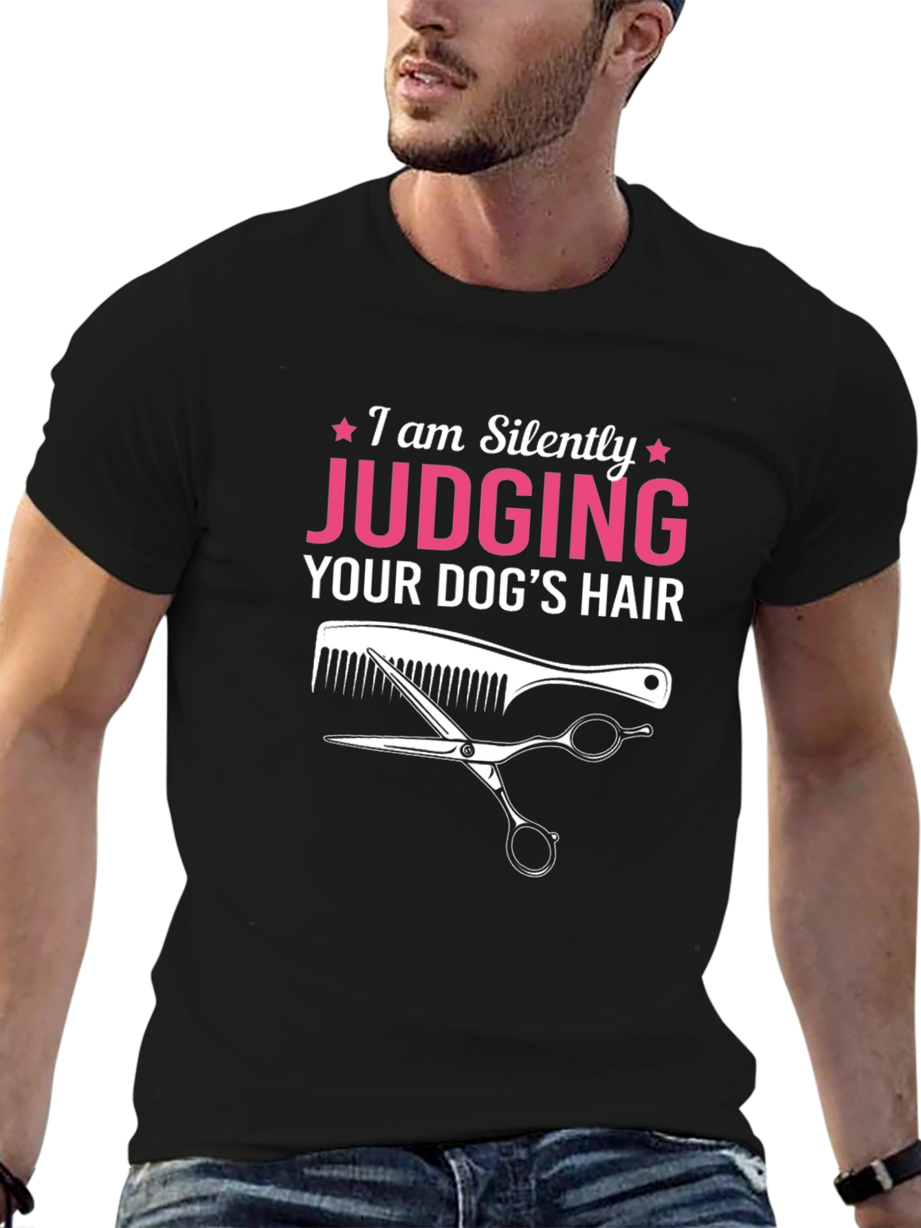 Black Funny Dog Groomer T-Shirt: Judging Your Dog's Hair view 6