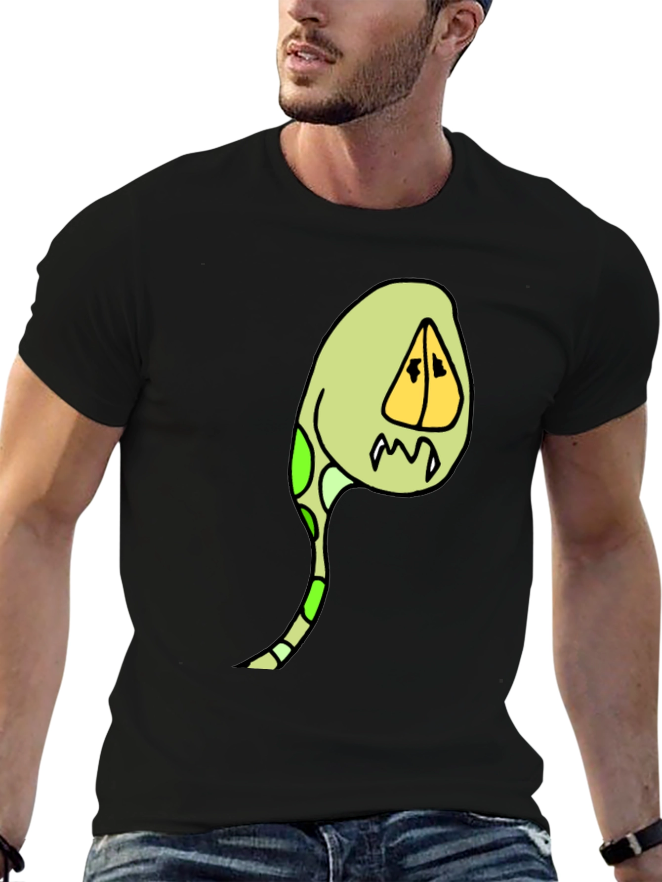 Black Cartoon Creature Graphic Tee - Black Cotton Blend view 6