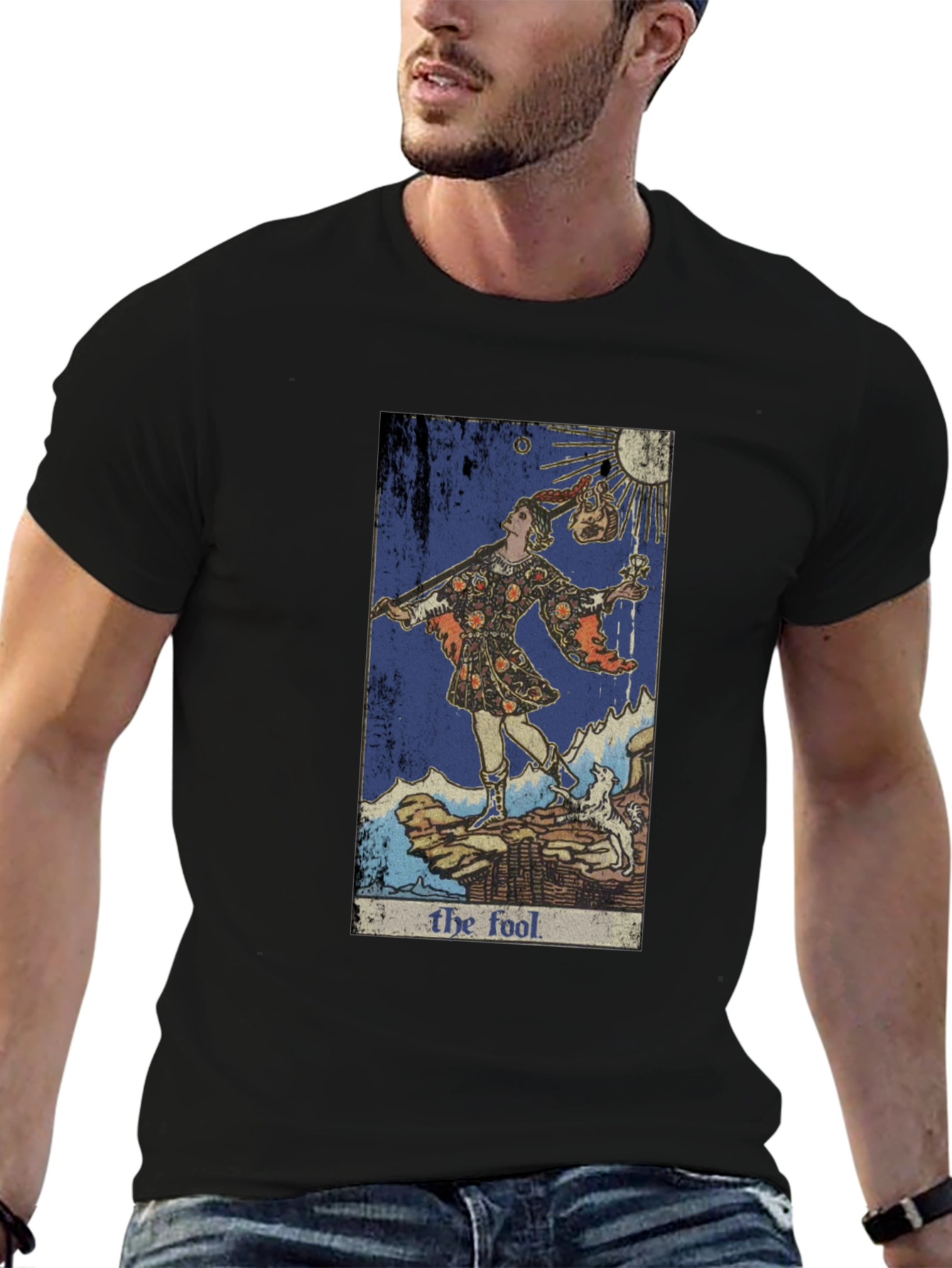 Black The Fool Tarot Card Graphic Tee - Unique Design view 6