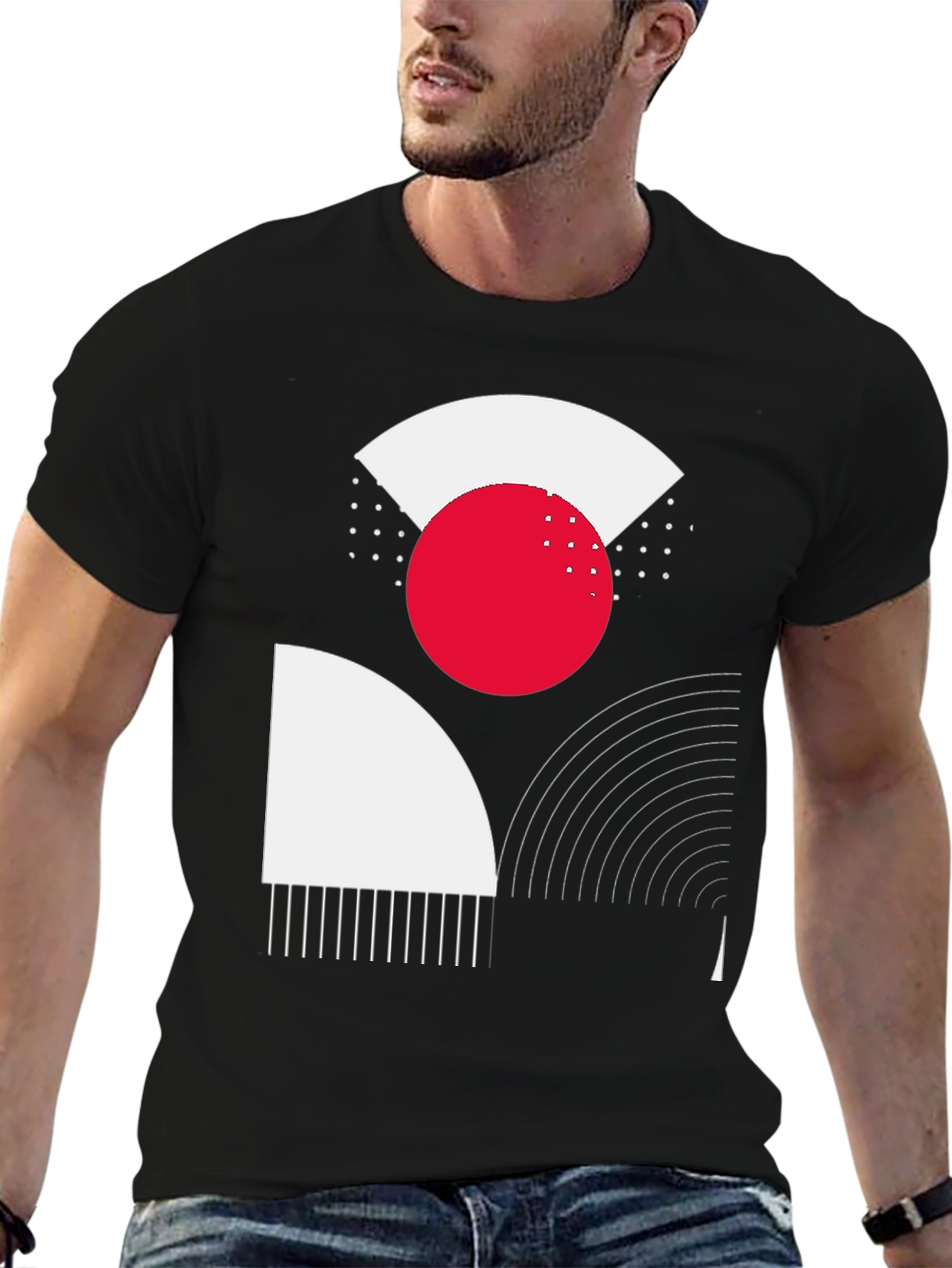 Black Abstract Geometric Graphic Print Black T-Shirt view 6