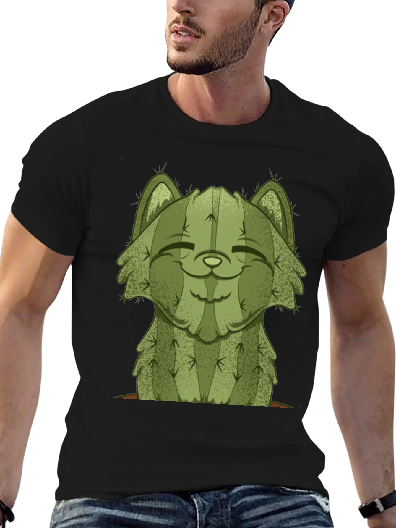 Black Cactus Cat Graphic Tee - Unique Unisex Shirt view 6