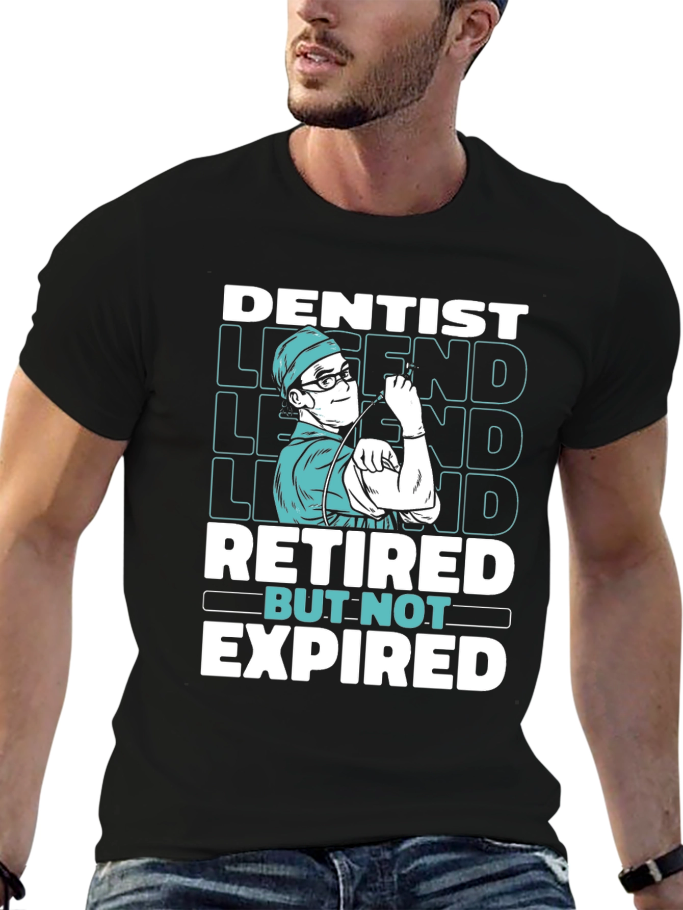 Black Dentist Legend Retired But Not Expired Graphic T-Shirt view 6