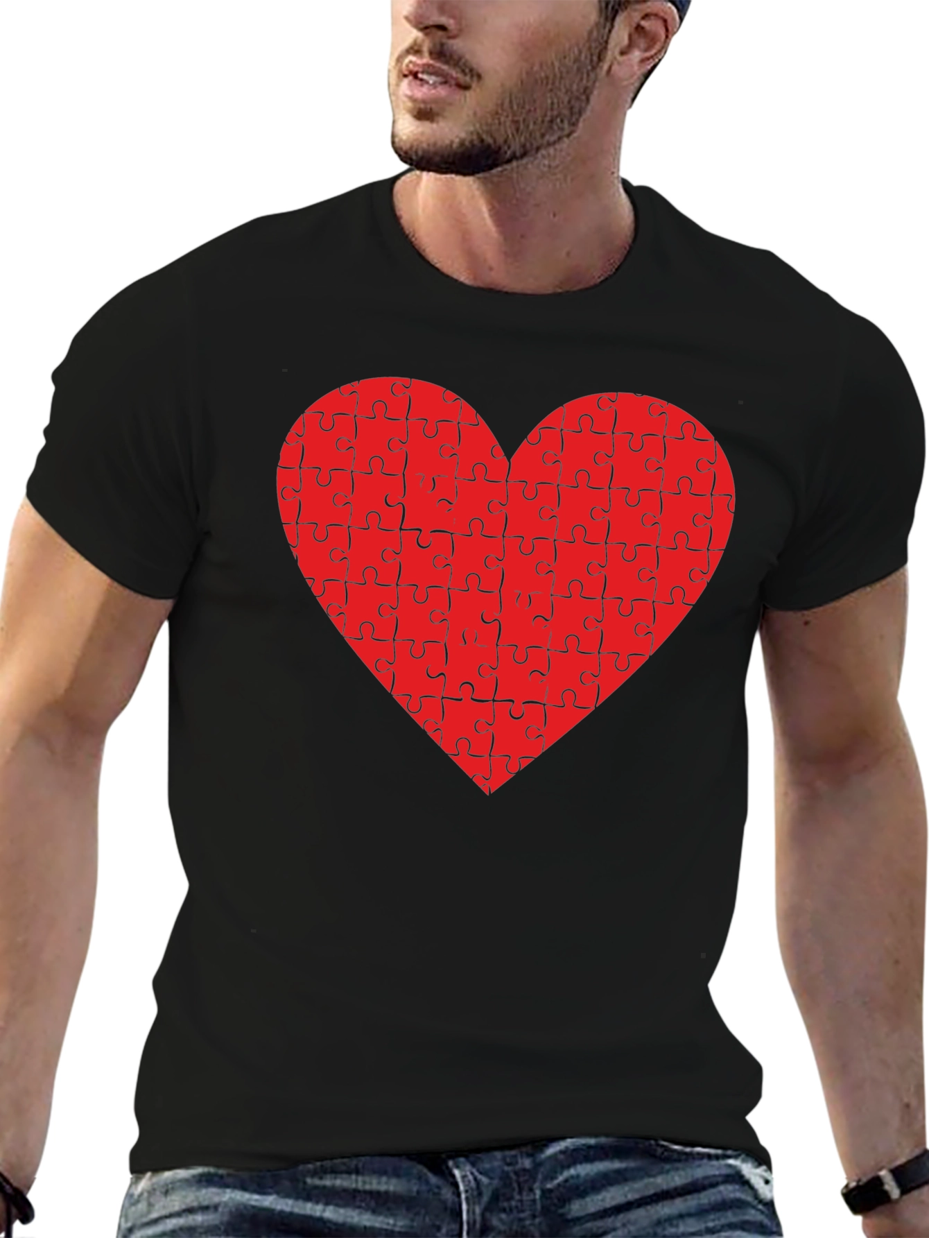 Black Puzzle Heart Tee - Black Cotton Blend view 6