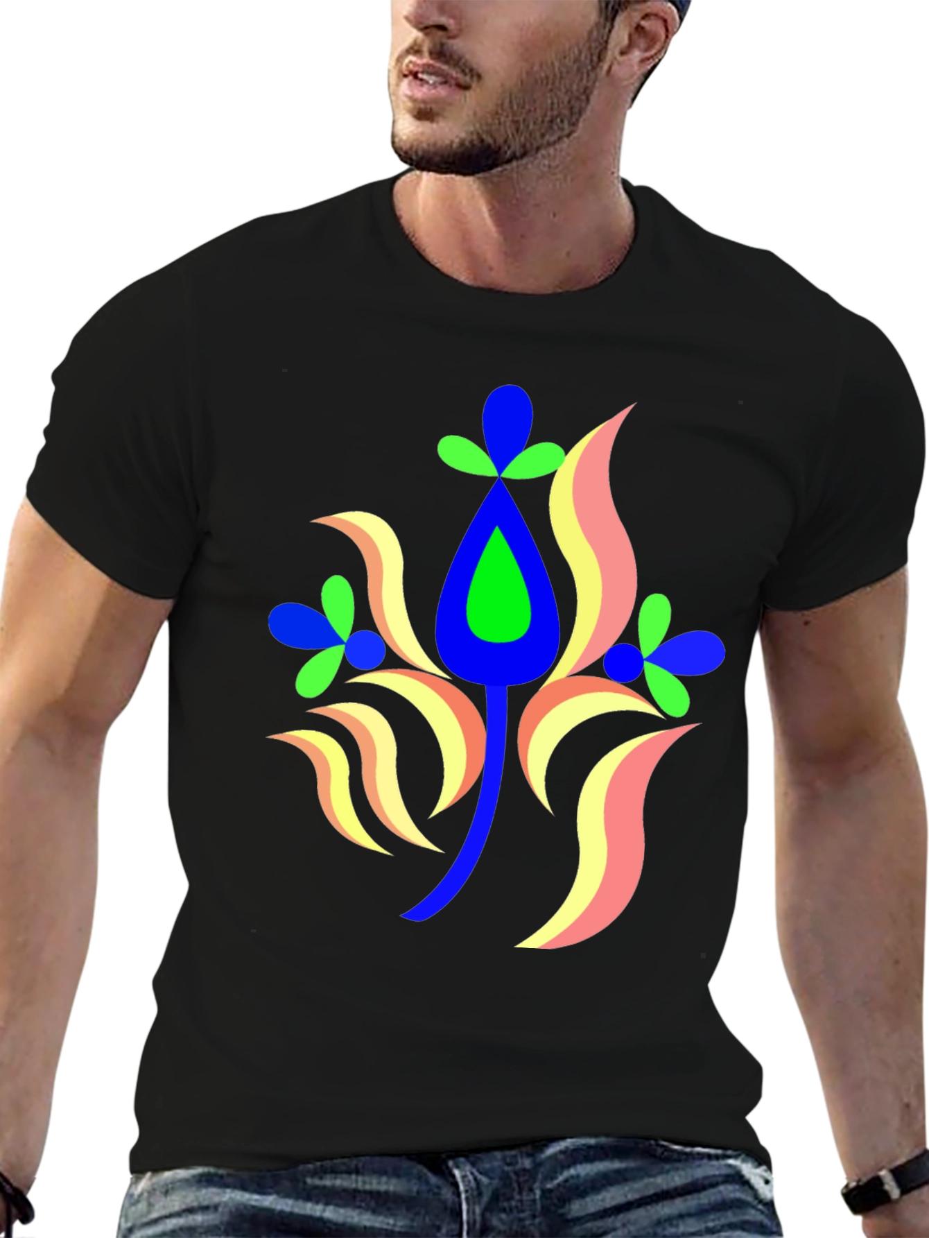 Black Abstract Floral Graphic Tee view 6