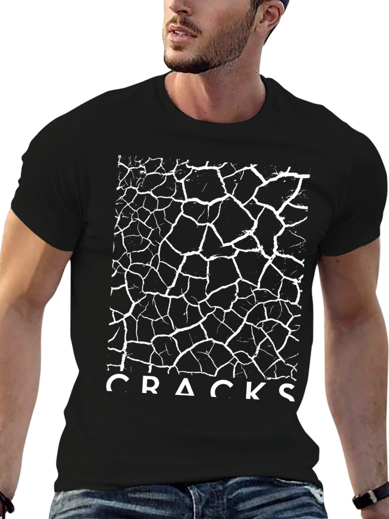 Black Cracked Earth Graphic Tee - Black Cotton T-Shirt view 6
